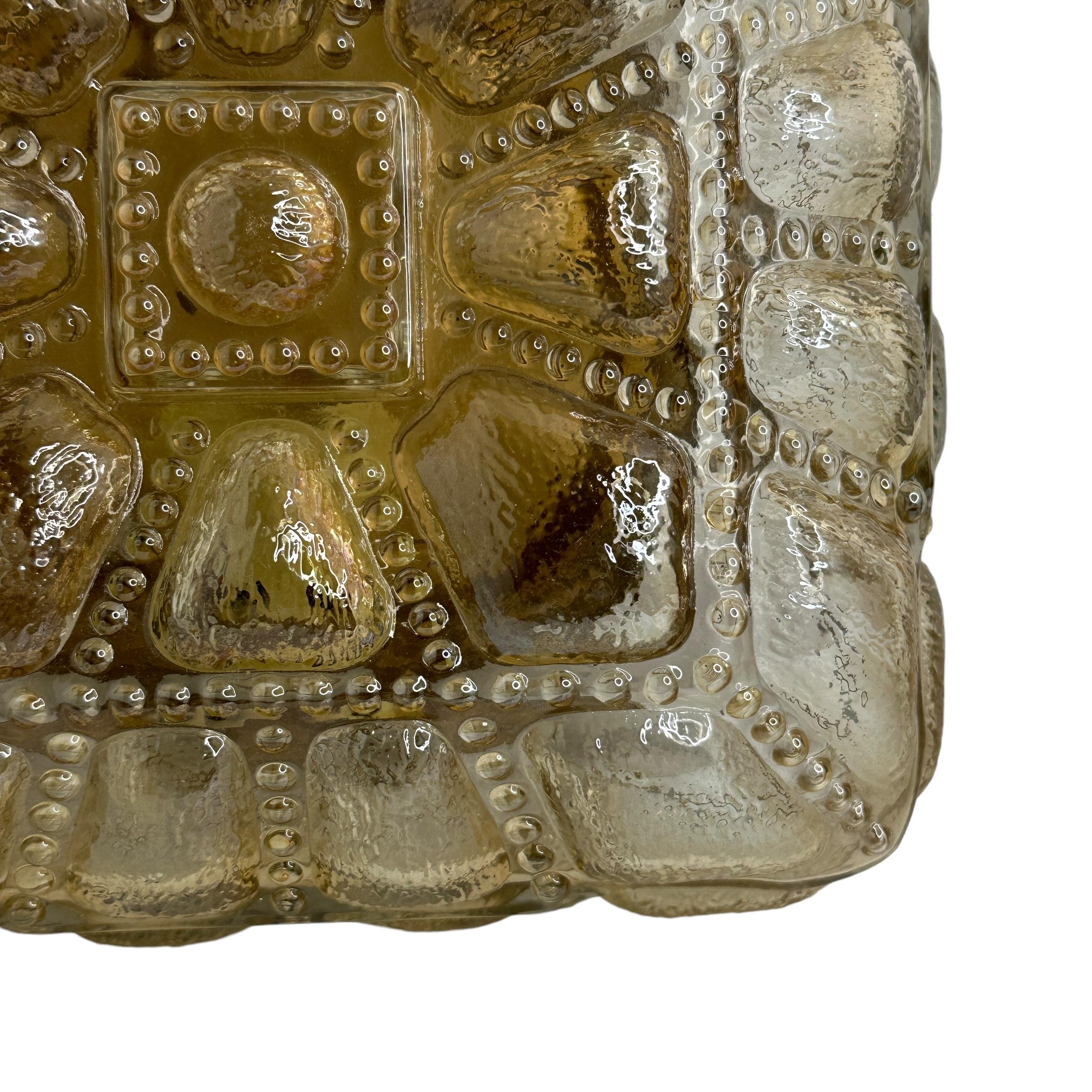 Mid-Century Modern Square Bubble Glass Flush Mount or Wall Light by Glashütte Limburg Germany 1960s For Sale