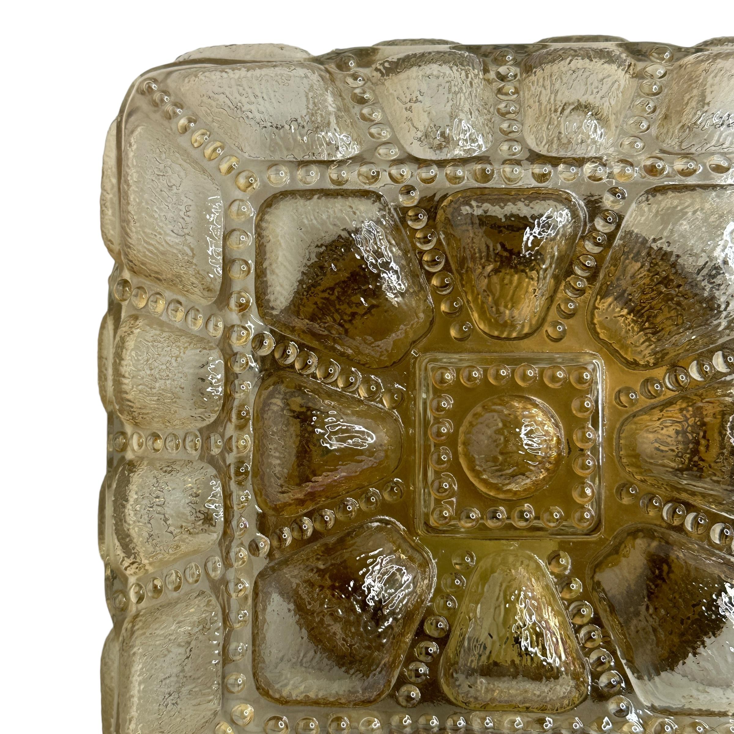 Square Bubble Glass Flush Mount or Wall Light by Glashütte Limburg Germany 1960s In Good Condition For Sale In Nuernberg, DE