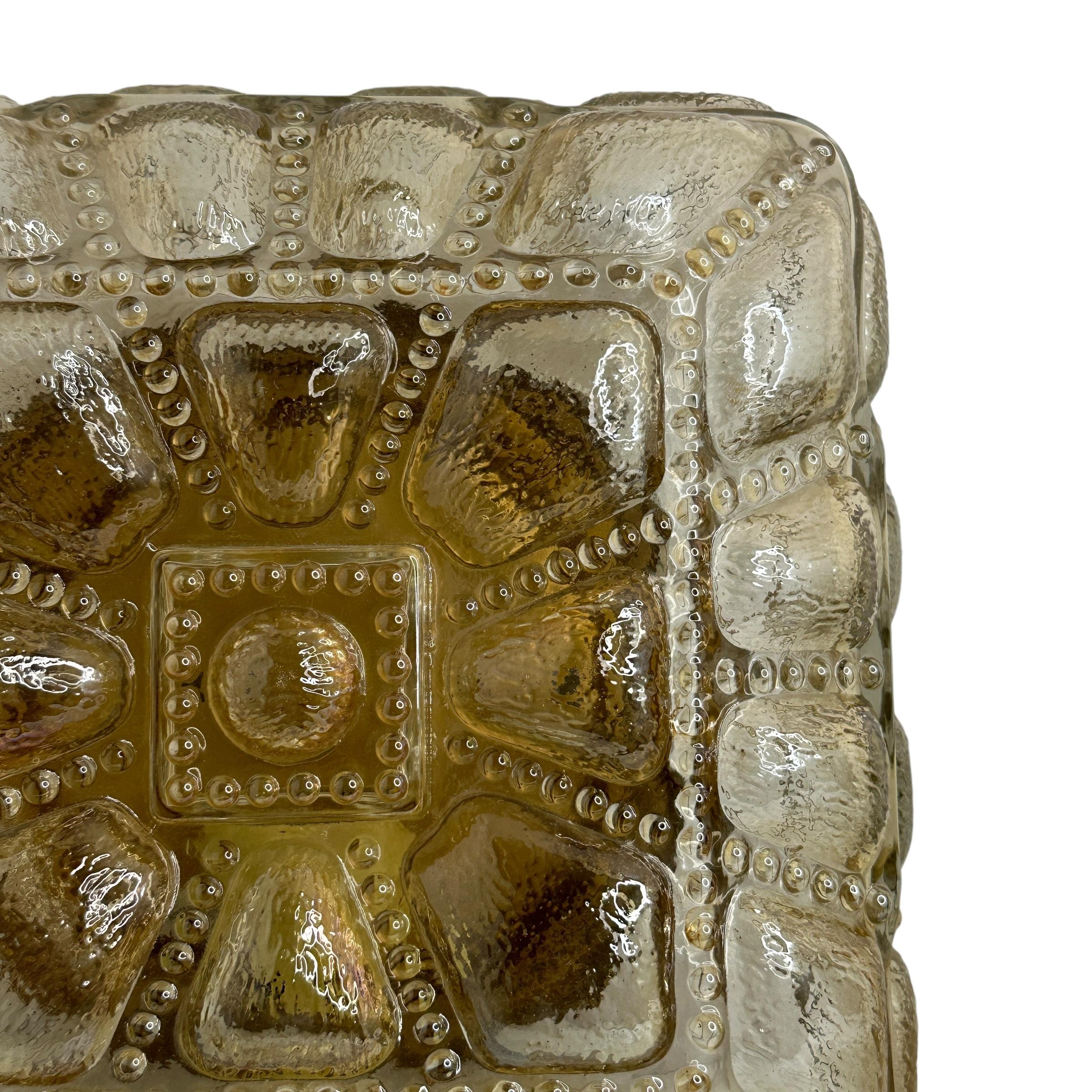 Mid-20th Century Square Bubble Glass Flush Mount or Wall Light by Glashütte Limburg Germany 1960s For Sale