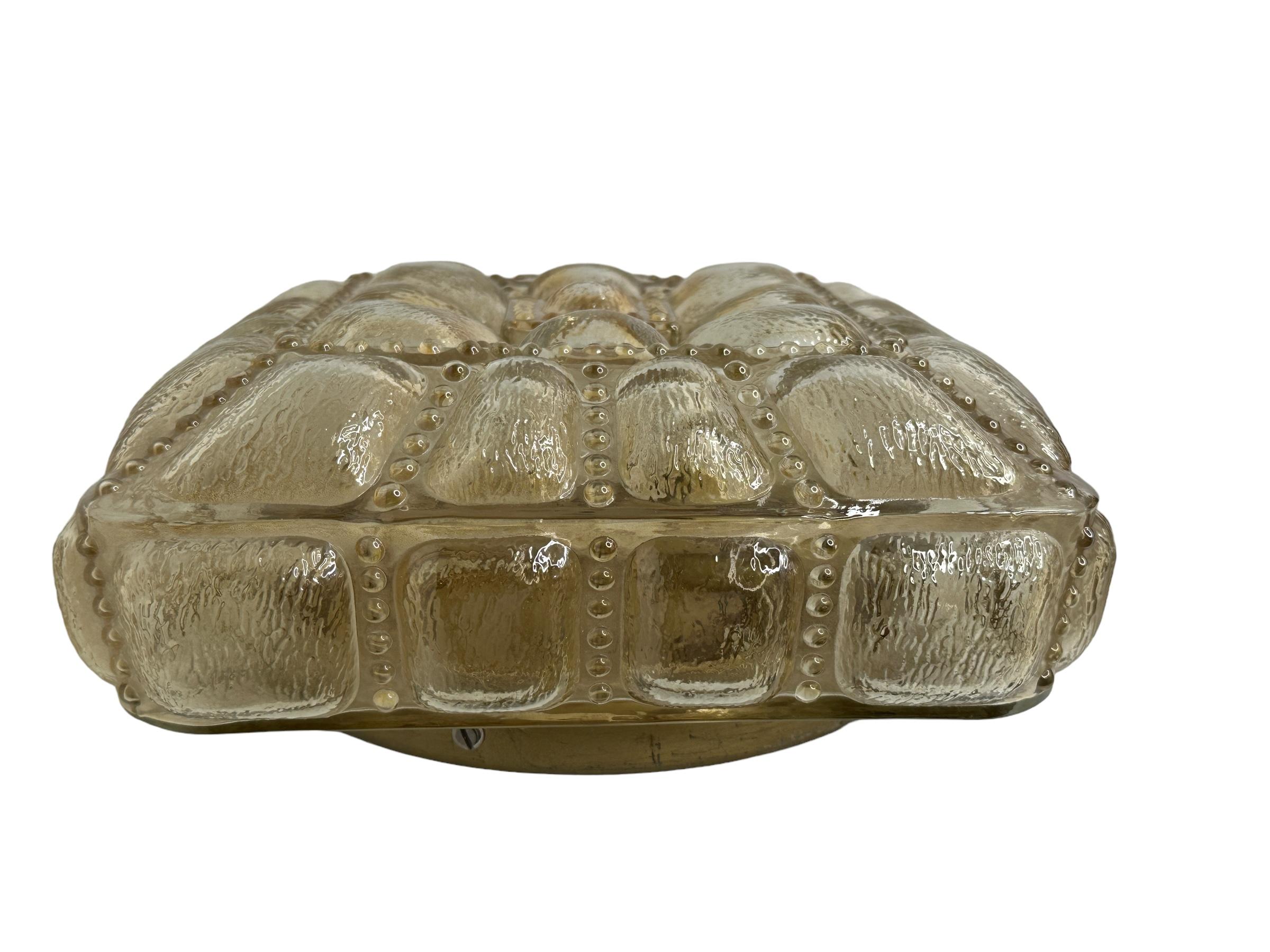 Metal Square Bubble Glass Flush Mount or Wall Light by Glashütte Limburg Germany 1960s For Sale