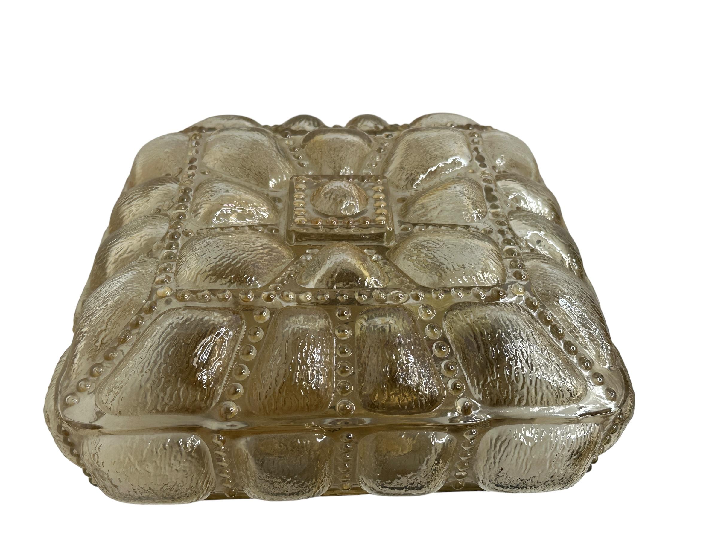 Square Bubble Glass Flush Mount or Wall Light by Glashütte Limburg Germany 1960s For Sale 1