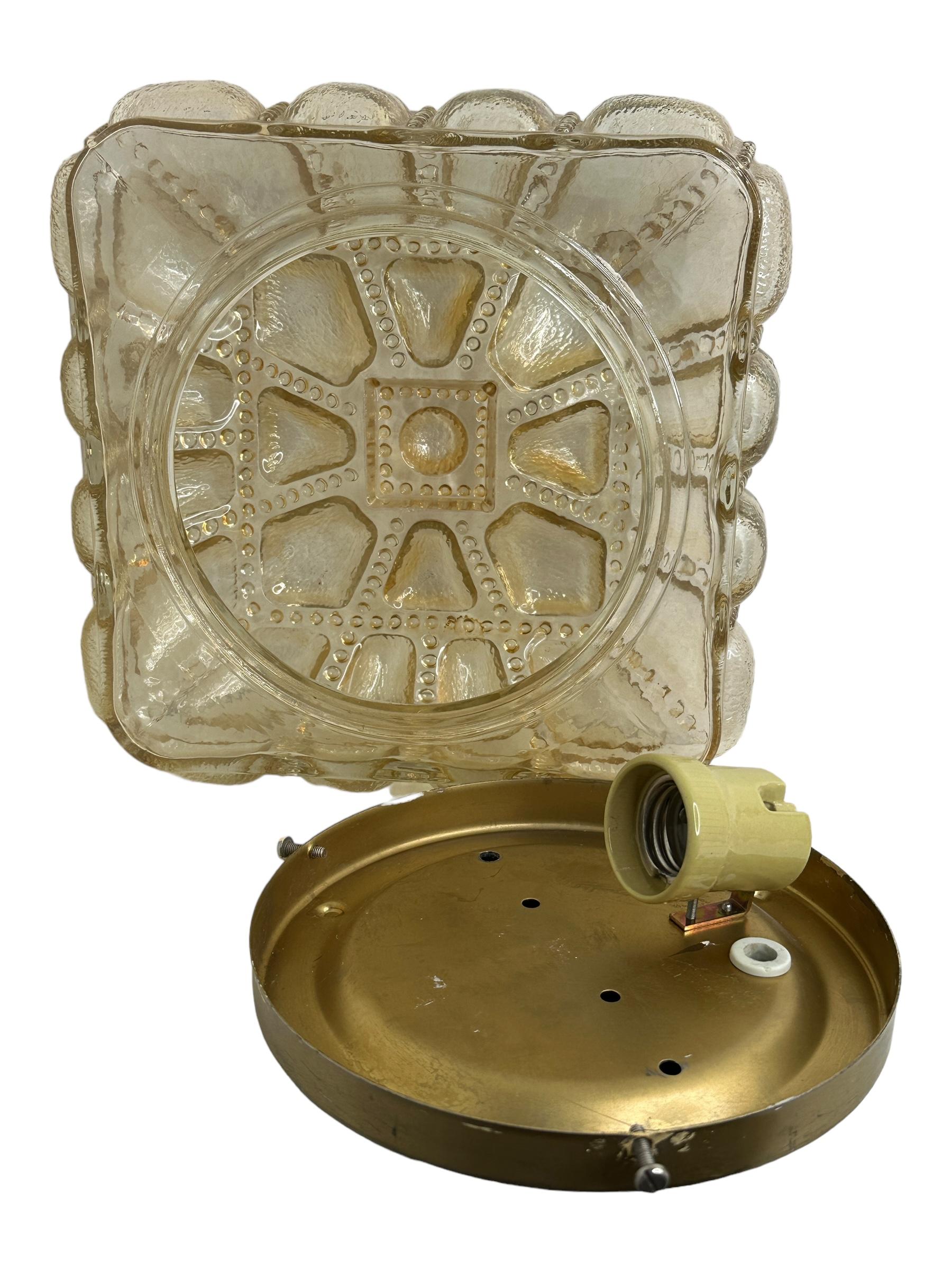 Square Bubble Glass Flush Mount or Wall Light by Glashütte Limburg Germany 1960s For Sale 2