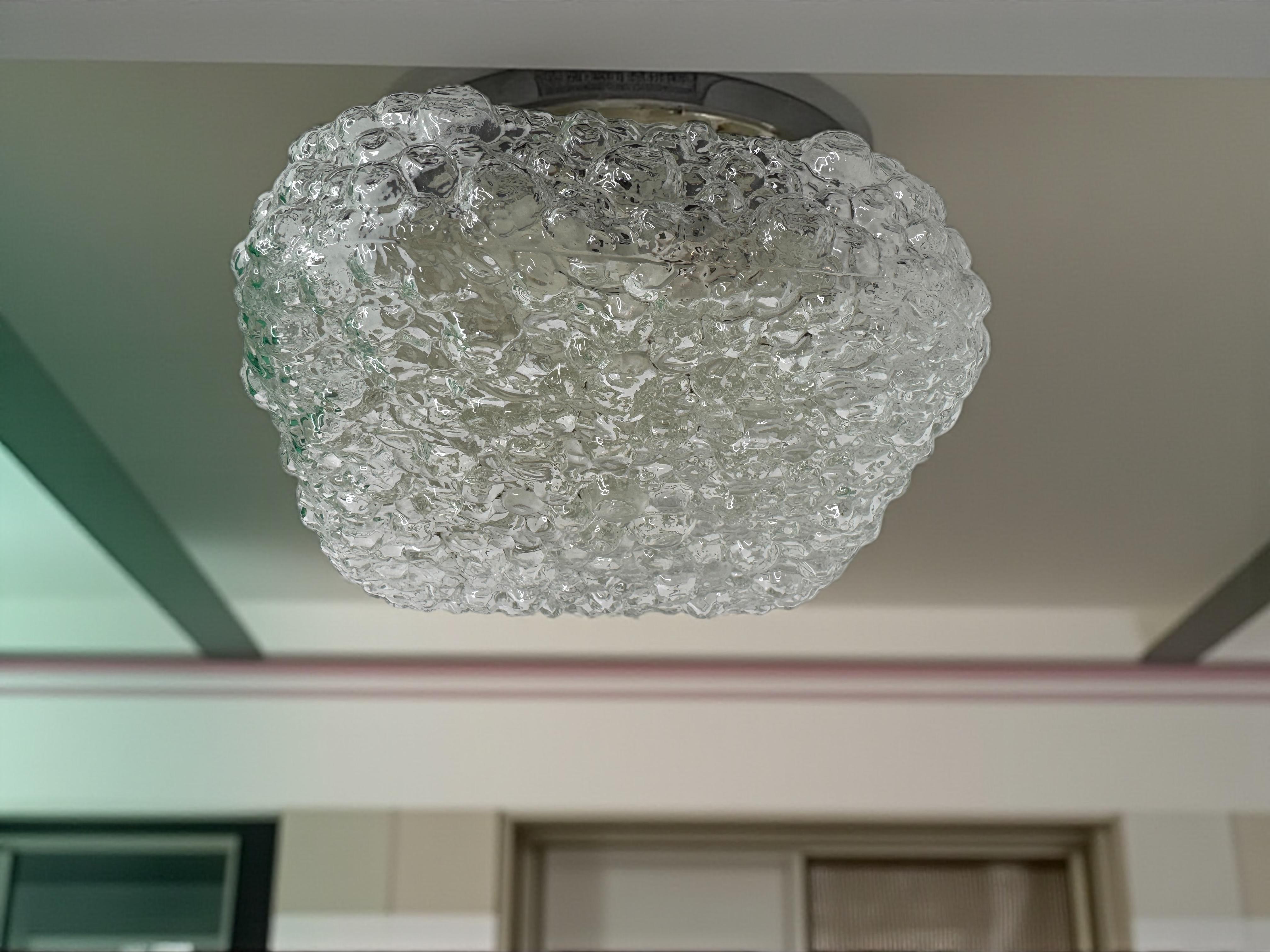 Square Bubble Glass Tynell Style Flush Mount Light by Glasshütte Limburg, 1970s For Sale 3