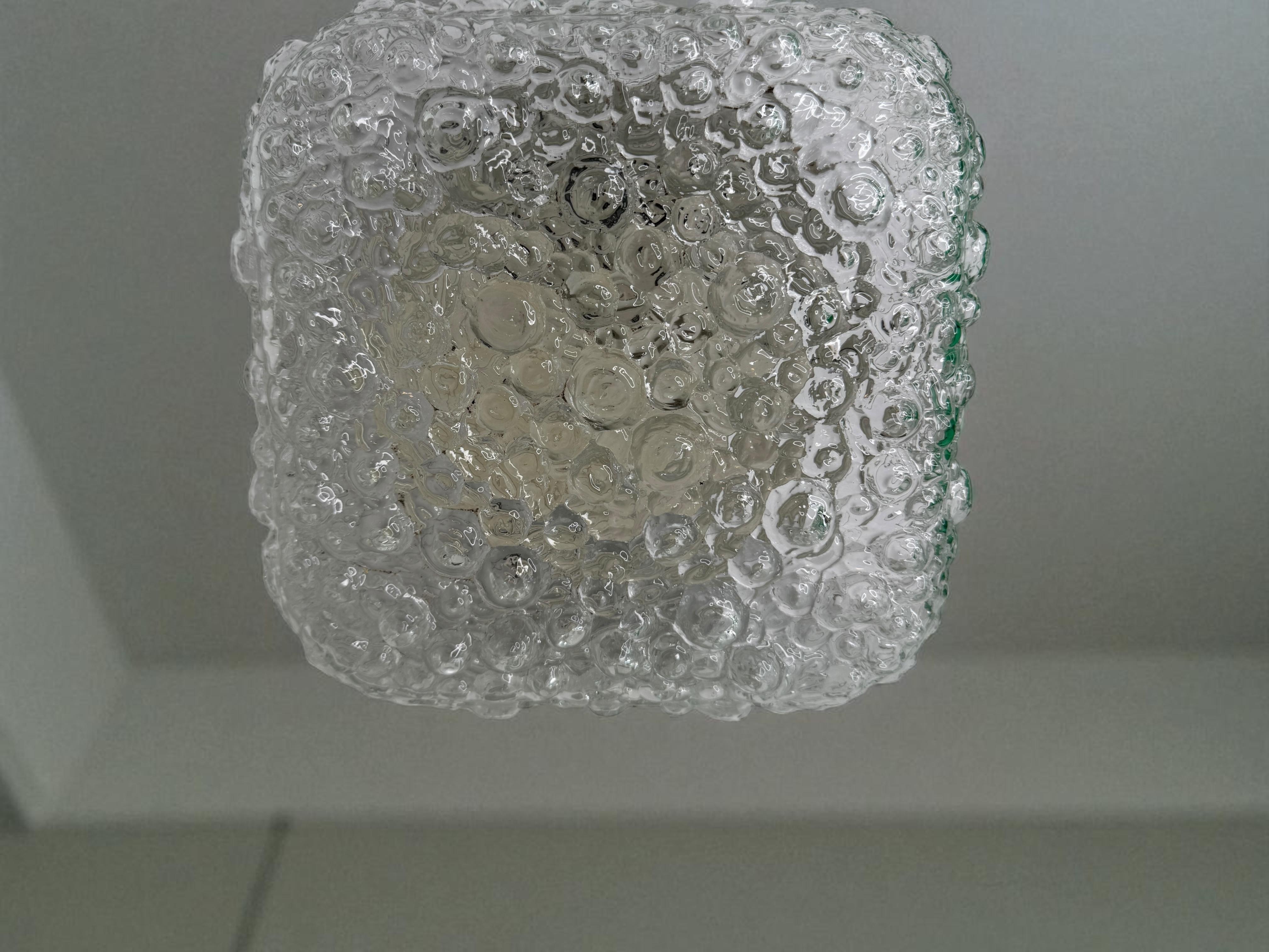 Square Bubble Glass Tynell Style Flush Mount Light by Glasshütte Limburg, 1970s For Sale 4