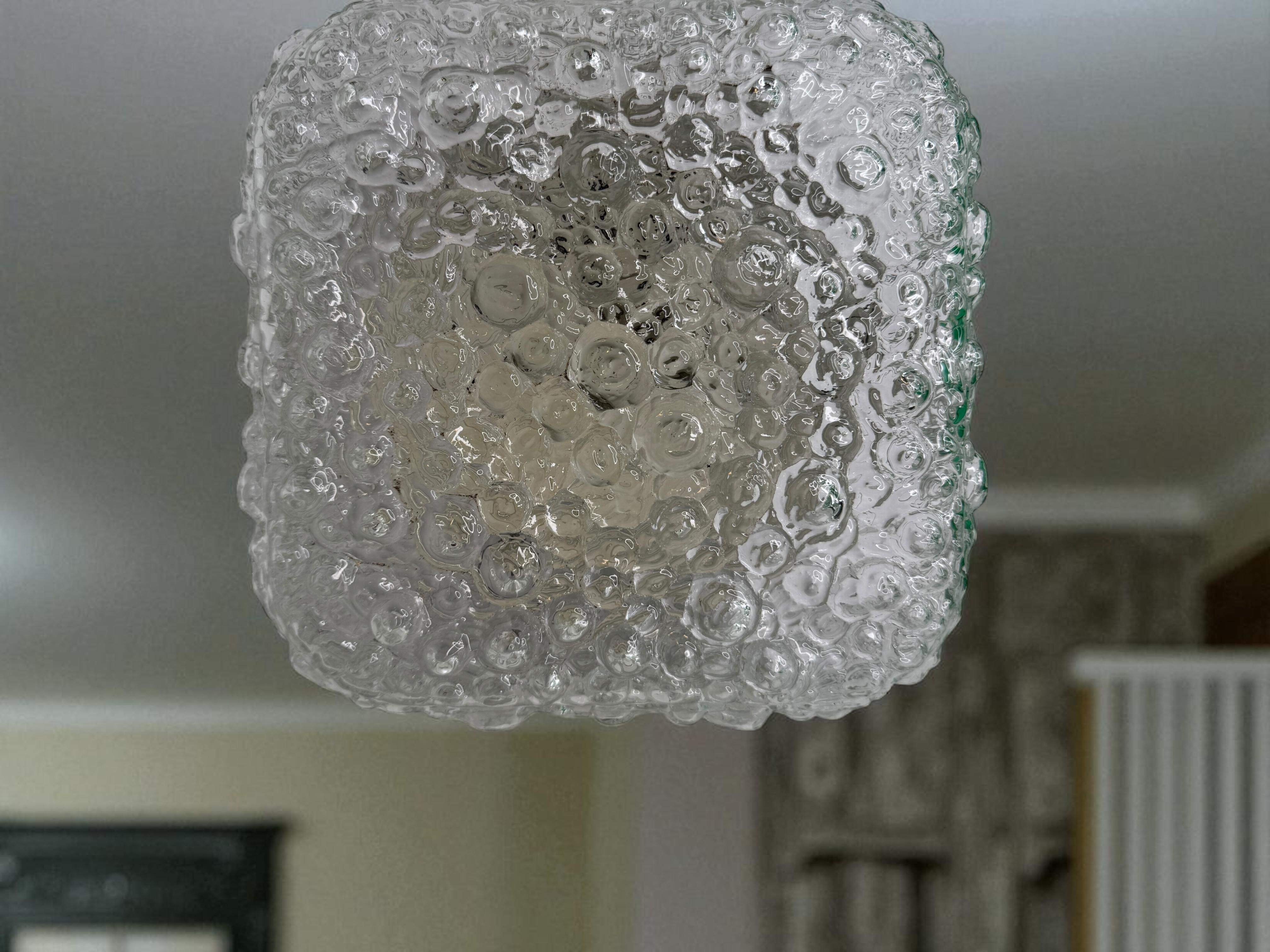 Square Bubble Glass Tynell Style Flush Mount Light by Glasshütte Limburg, 1970s For Sale 5