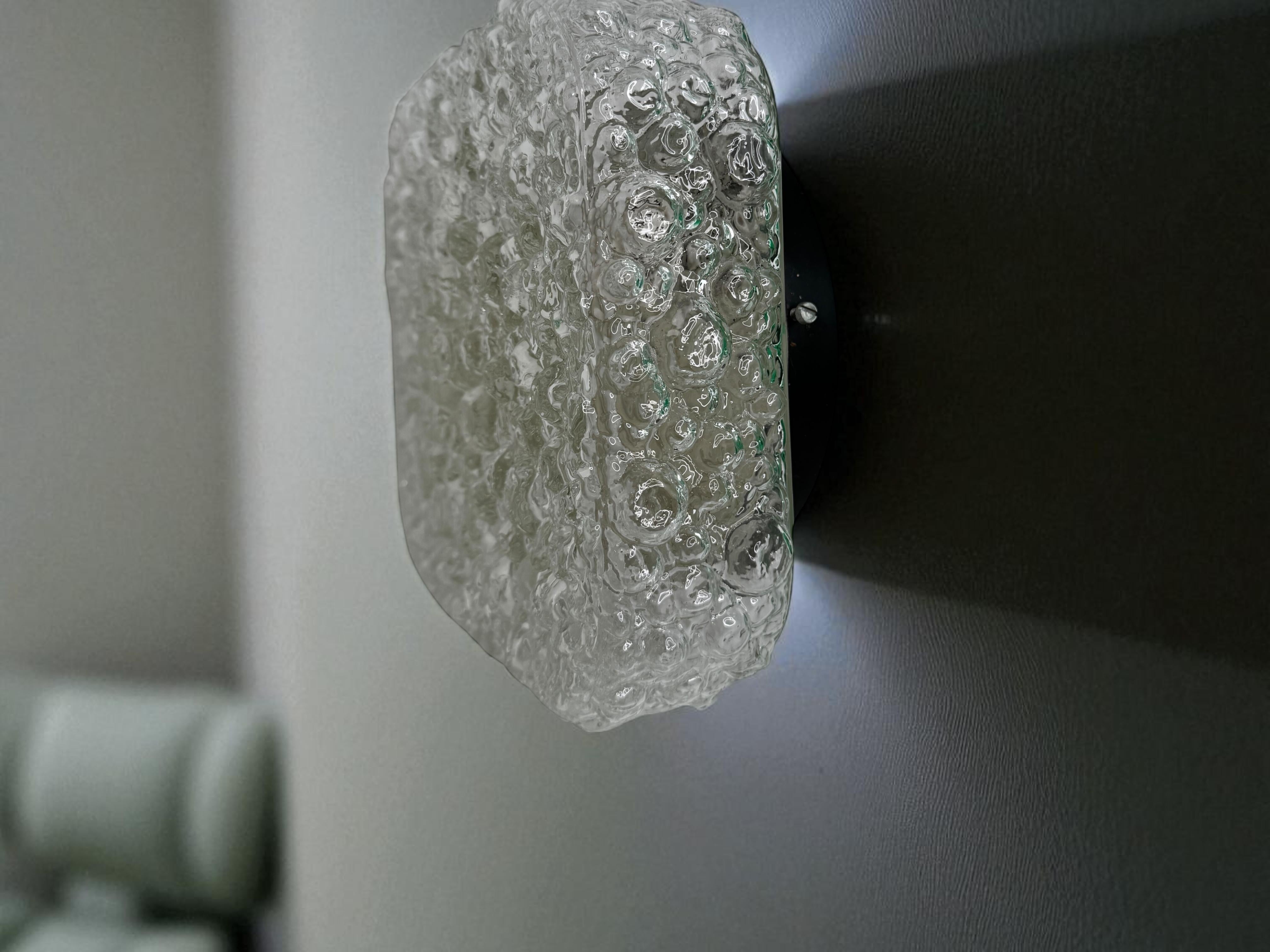 Square Bubble Glass Tynell Style Flush Mount Light by Glasshütte Limburg, 1970s For Sale 6