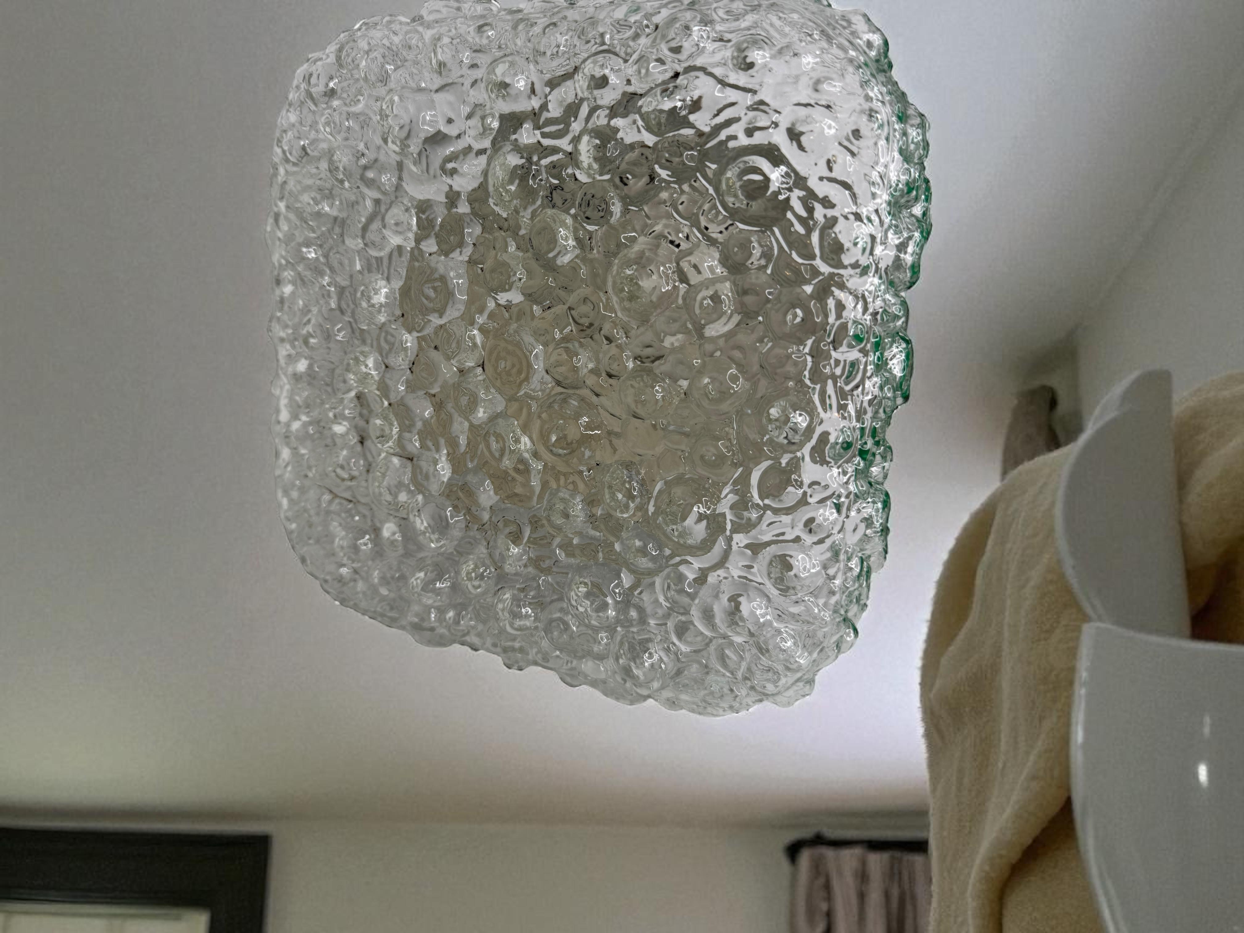 Square Bubble Glass Tynell Style Flush Mount Light by Glasshütte Limburg, 1970s For Sale 7