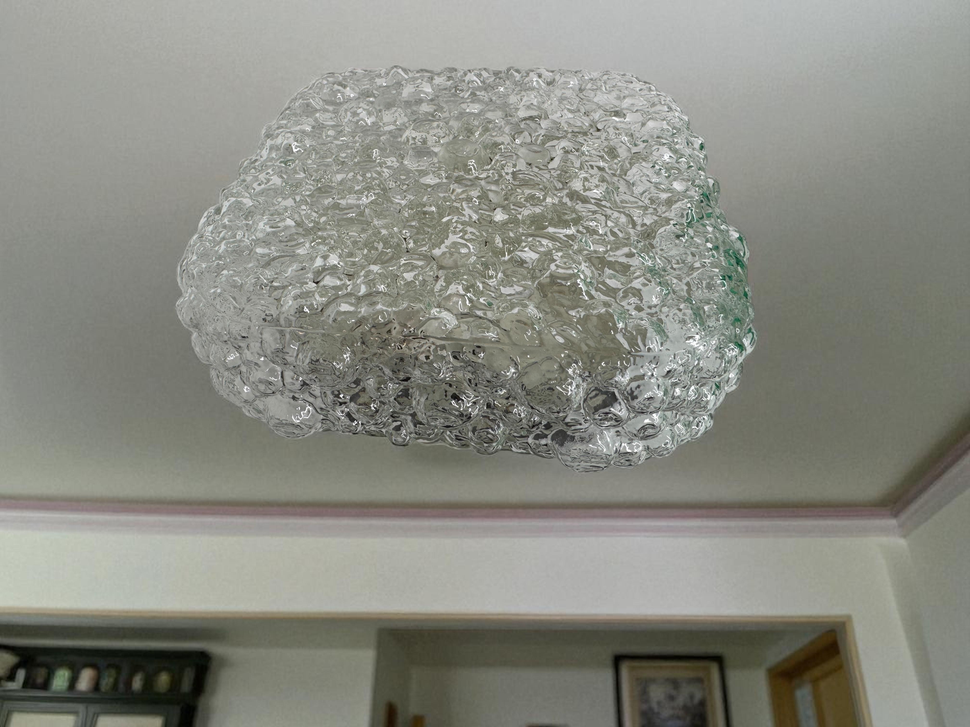 Square Bubble Glass Tynell Style Flush Mount Light by Glasshütte Limburg, 1970s For Sale 8