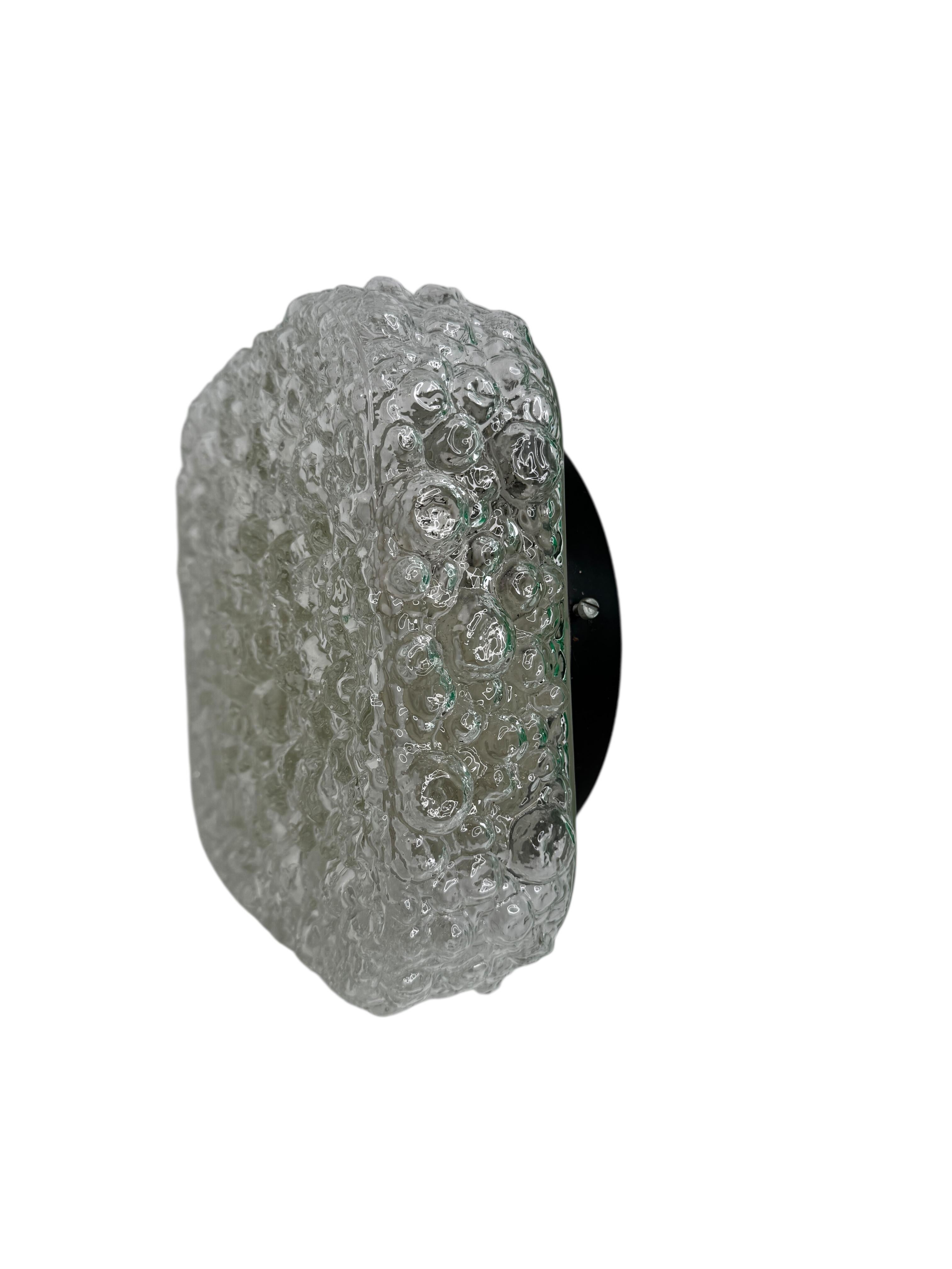 Mid-Century Modern Square Bubble Glass Tynell Style Flush Mount Light by Glasshütte Limburg, 1970s For Sale