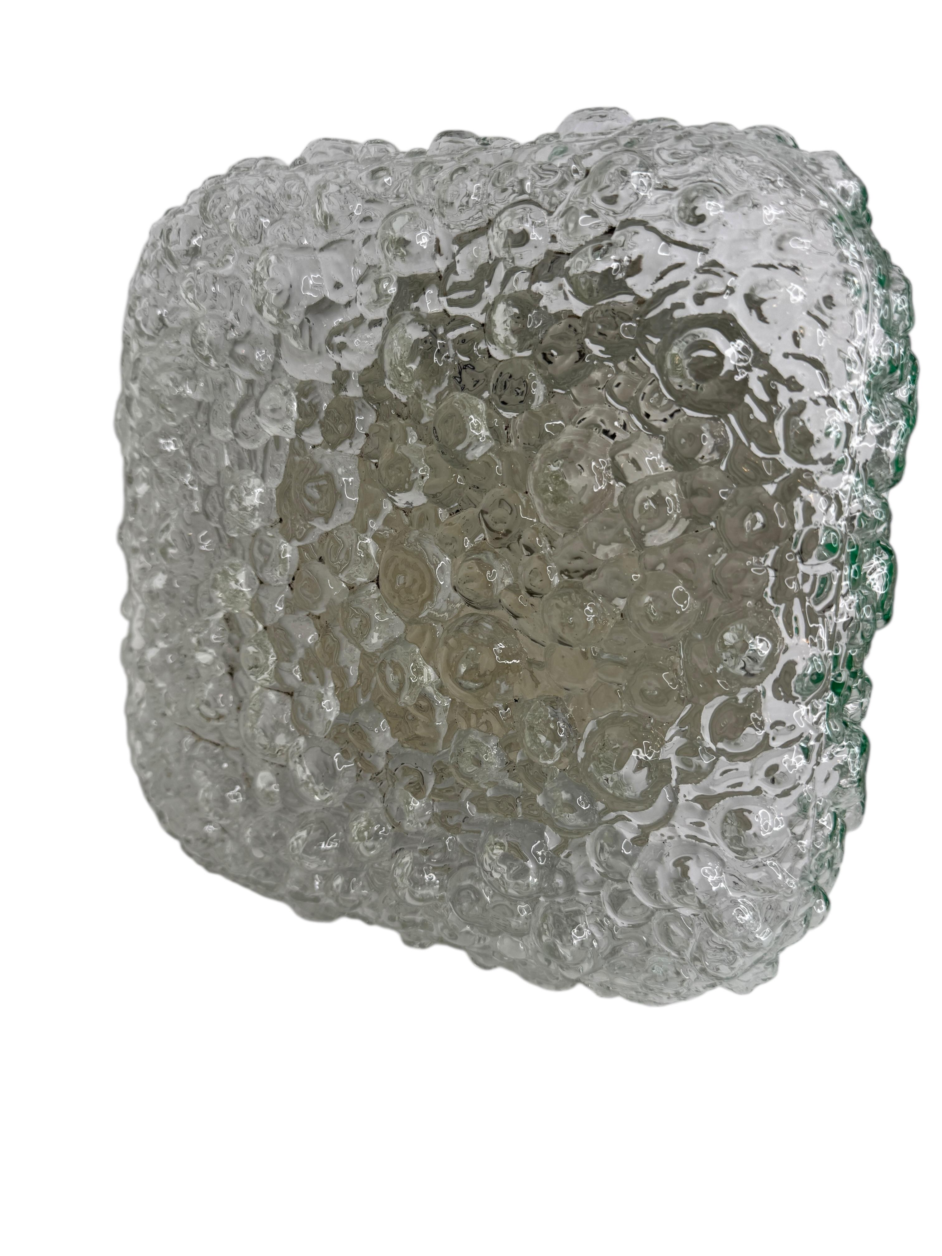 German Square Bubble Glass Tynell Style Flush Mount Light by Glasshütte Limburg, 1970s For Sale