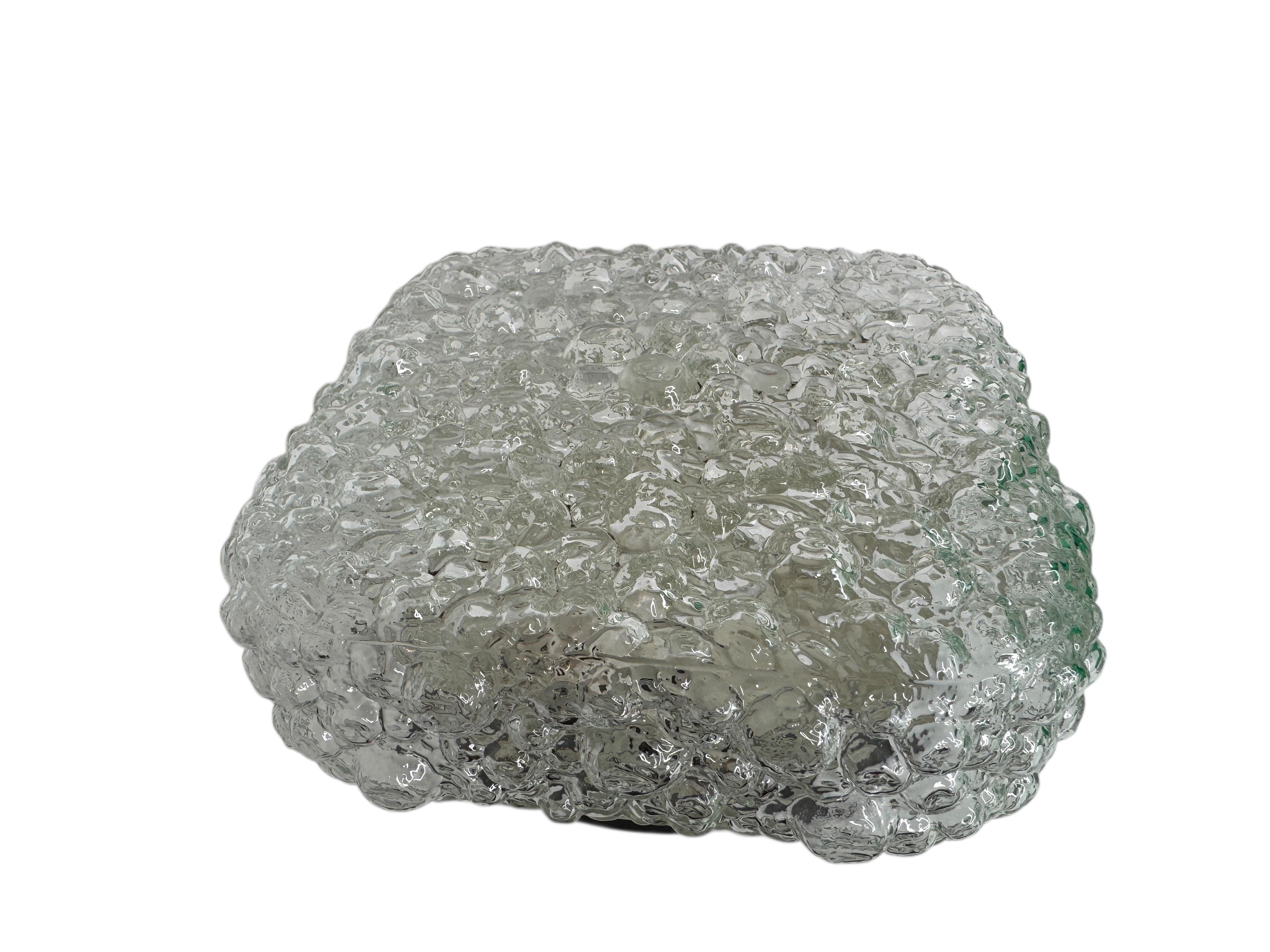 Square Bubble Glass Tynell Style Flush Mount Light by Glasshütte Limburg, 1970s In Good Condition For Sale In Nuernberg, DE
