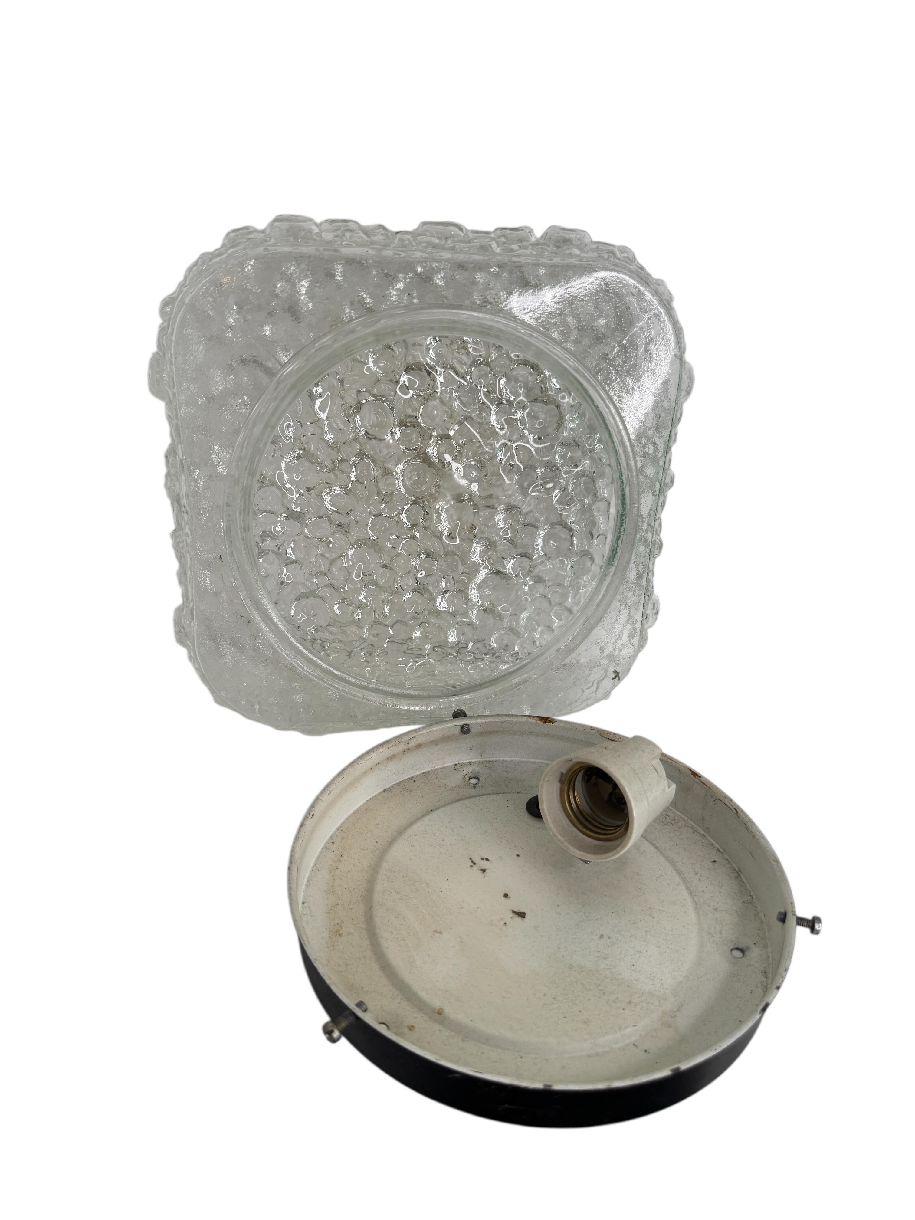 Square Bubble Glass Tynell Style Flush Mount Light by Glasshütte Limburg, 1970s For Sale 2