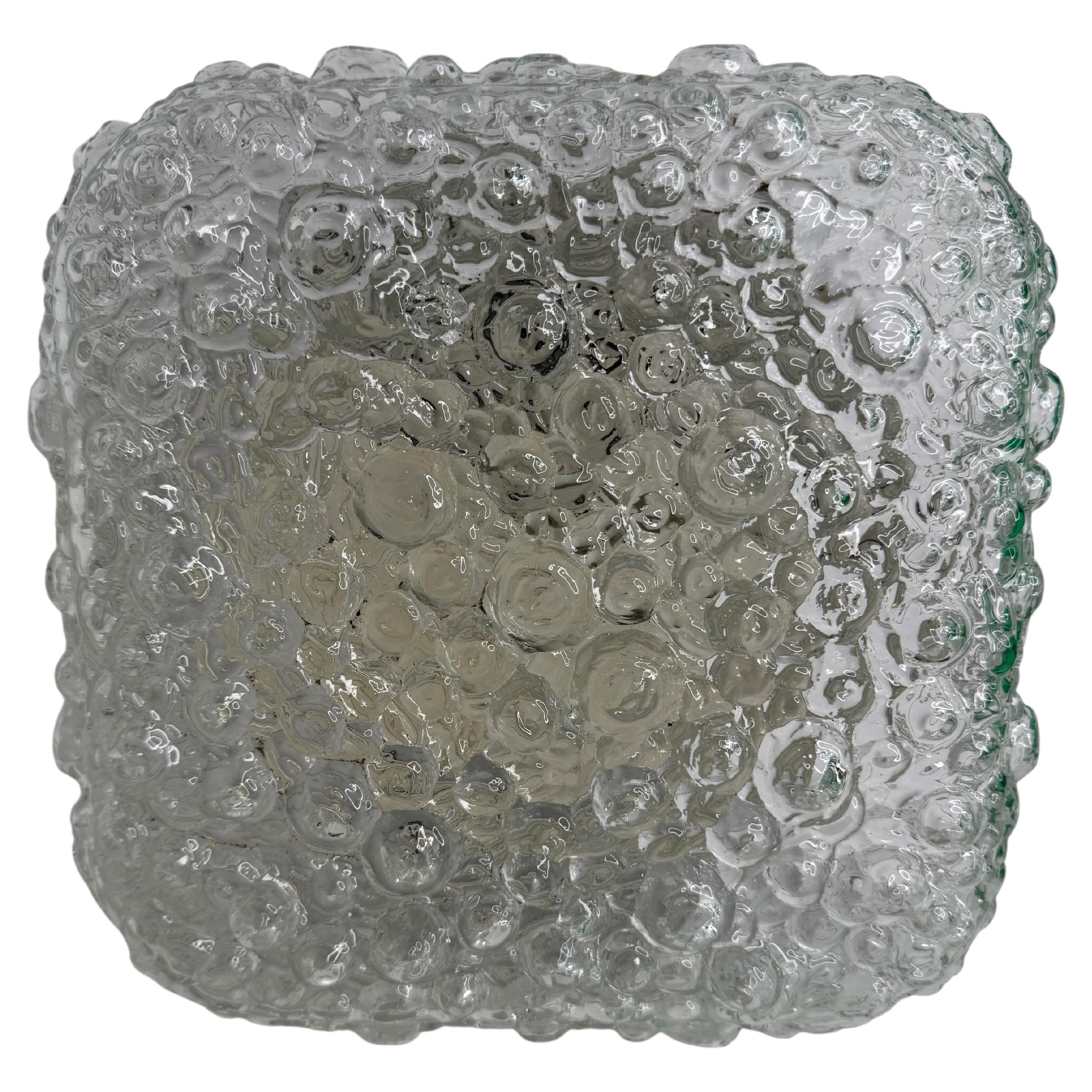 Square Bubble Glass Tynell Style Flush Mount Light by Glasshütte Limburg, 1970s For Sale