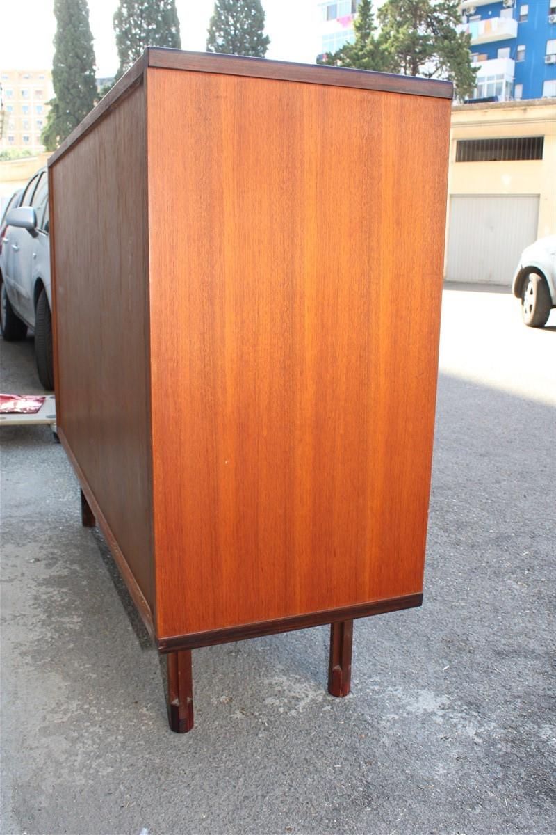 Mid-Century Modern Square Buffet Italian Midcentury Design Solid Teak Black Laminate Brown Cabinet For Sale
