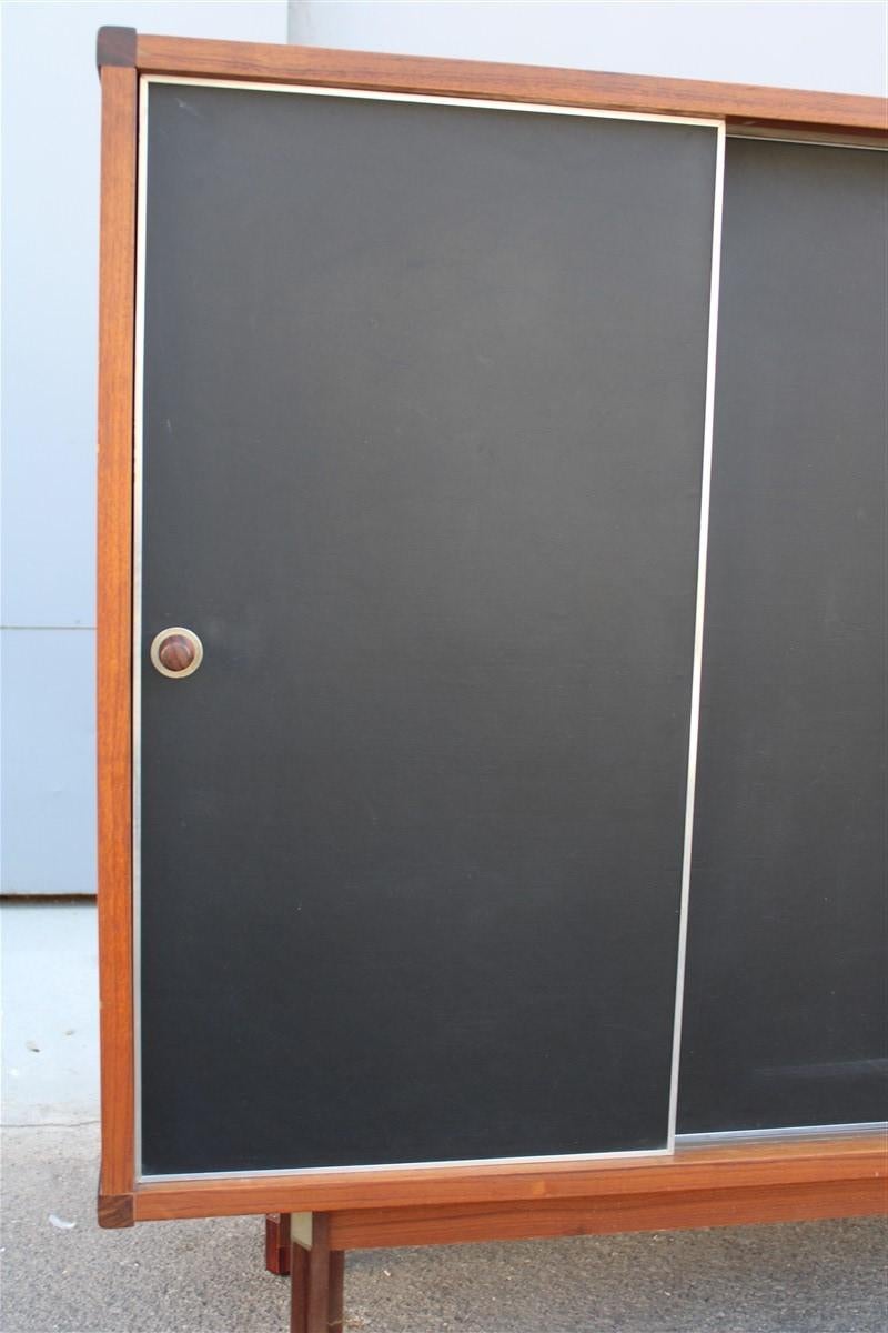 Mid-20th Century Square Buffet Italian Midcentury Design Solid Teak Black Laminate Brown Cabinet For Sale