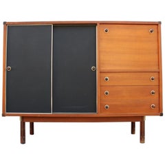 Square Buffet Italian Midcentury Design Solid Teak Black Laminate Brown Cabinet