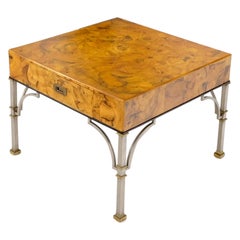 Square Burl Olive Wood Campaign Style Pull One Drawer Large End Side Table