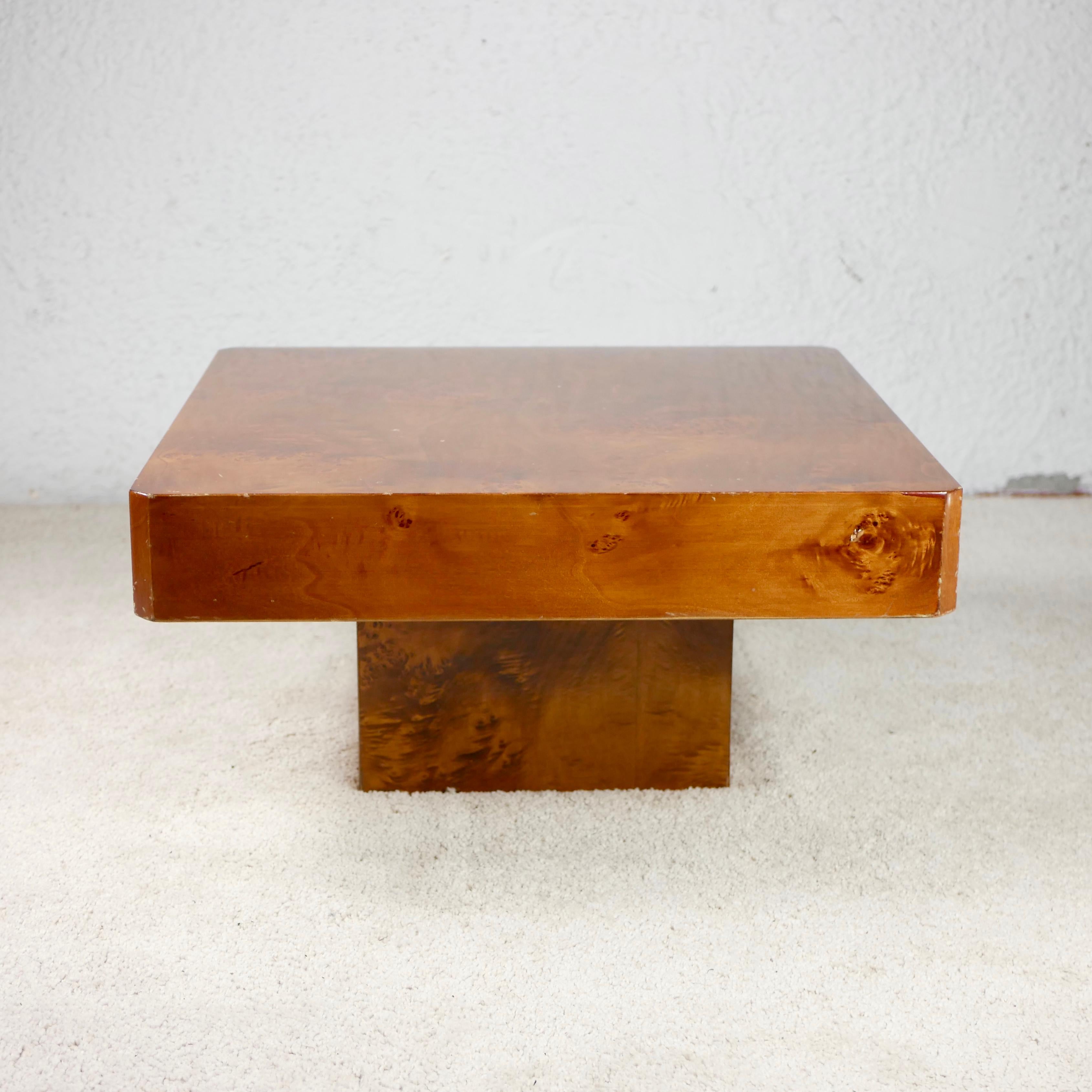 French Square Burl Wood Coffee Table by Roche Bobois, 1980s