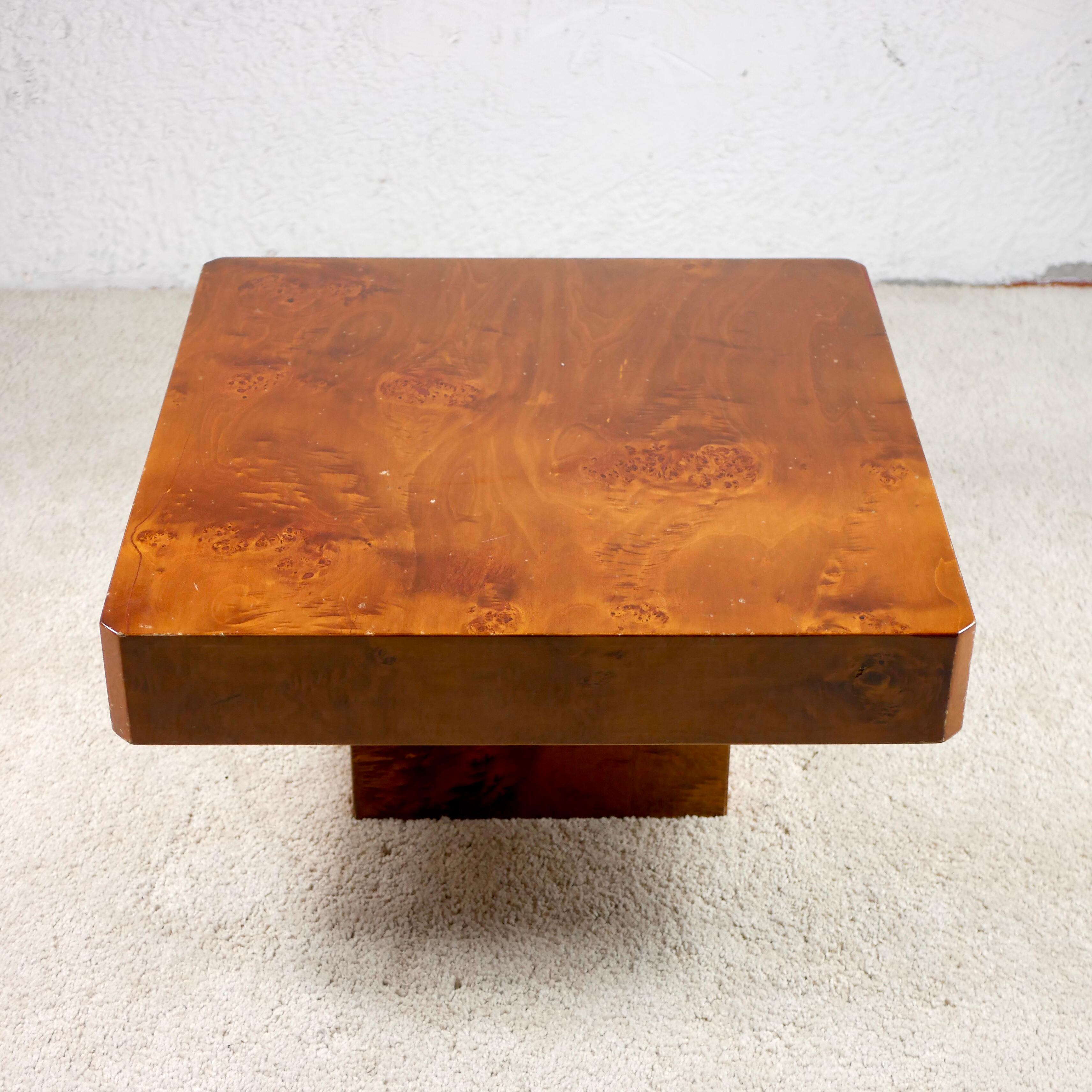 Square Burl Wood Coffee Table by Roche Bobois, 1980s In Good Condition In Lyon, FR