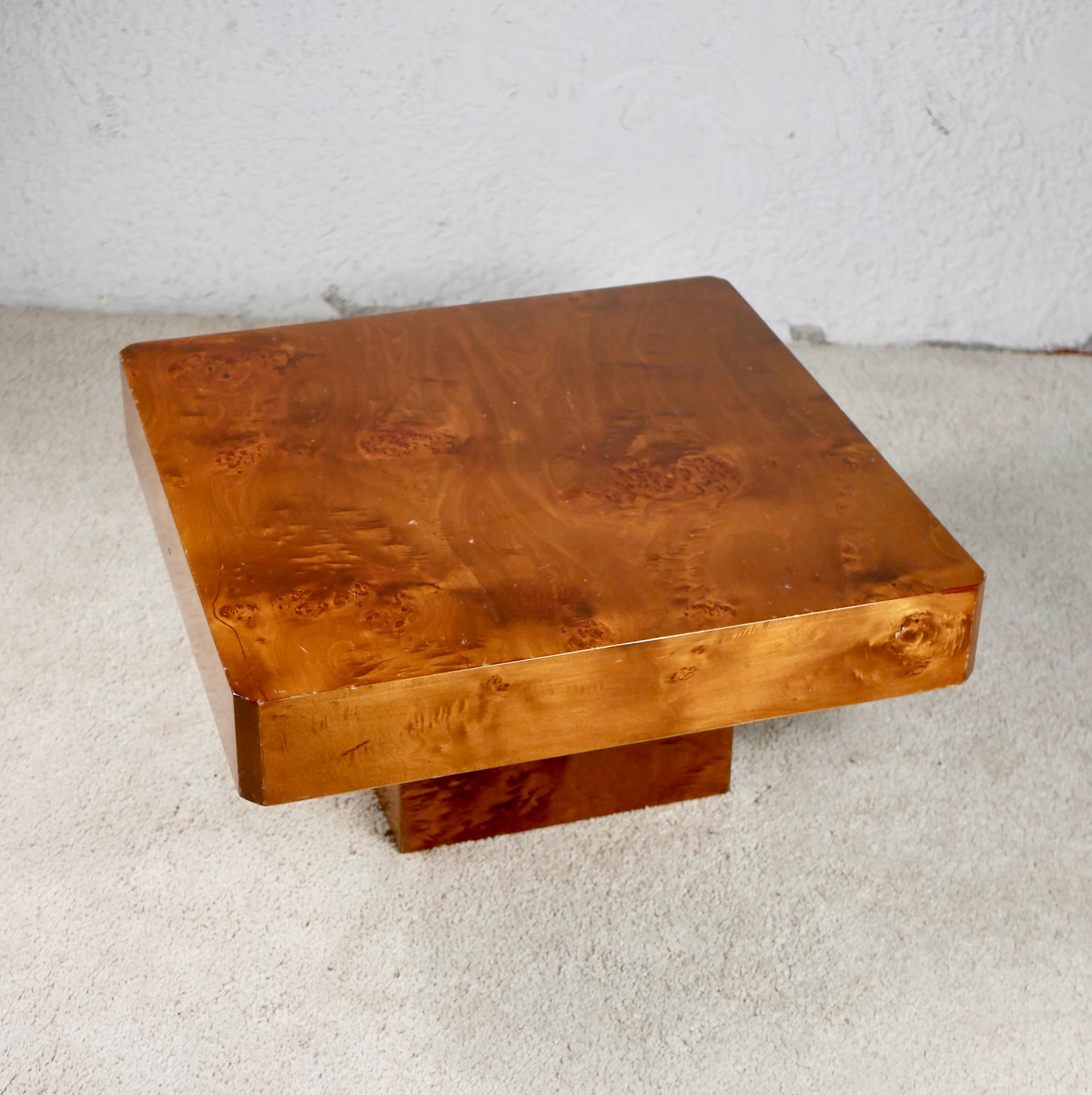 Late 20th Century Square Burl Wood Coffee Table by Roche Bobois, 1980s