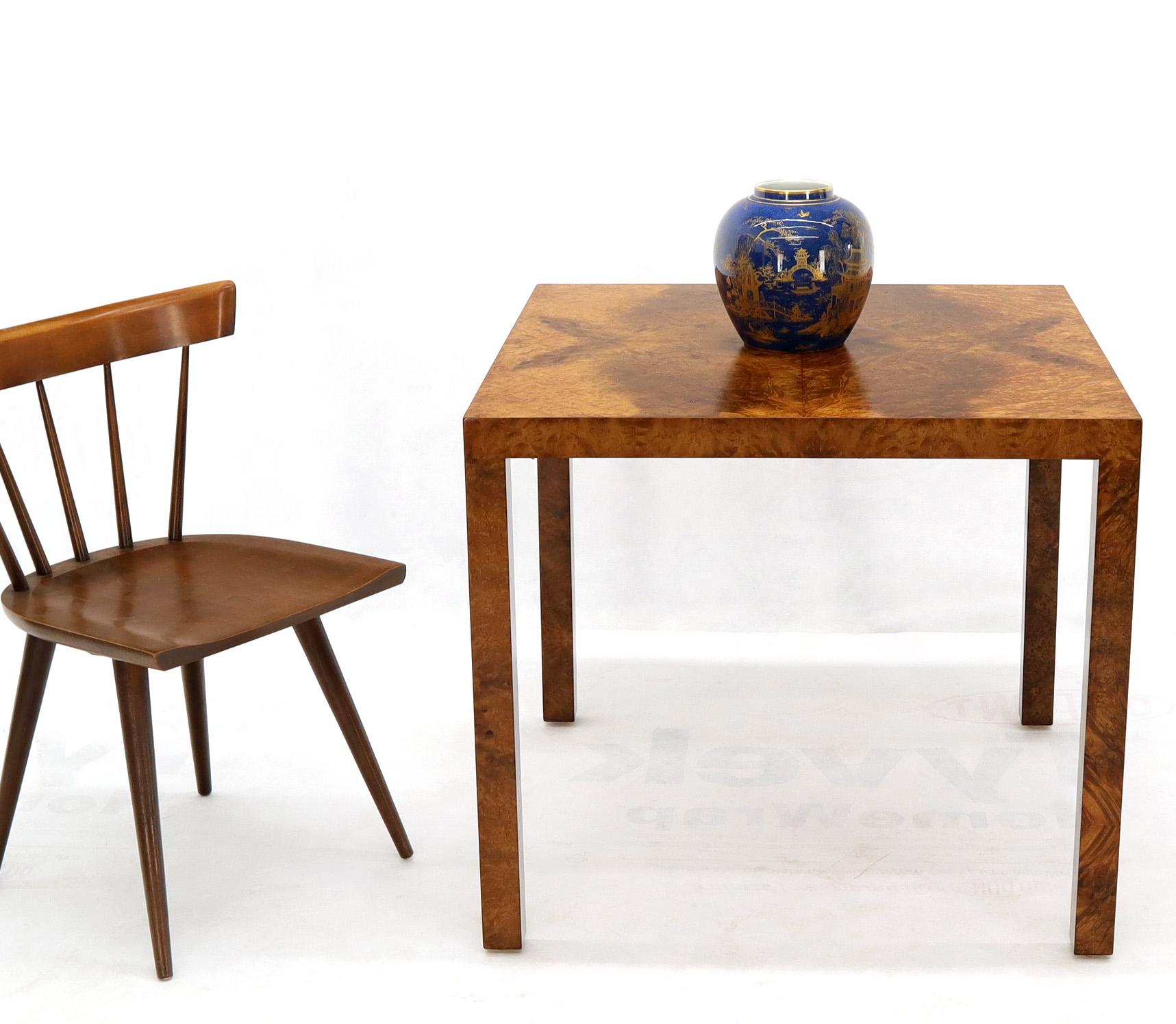 Mid-Century Modern dramatic burl wood pattern square game table by Milo Baughman for Directional.