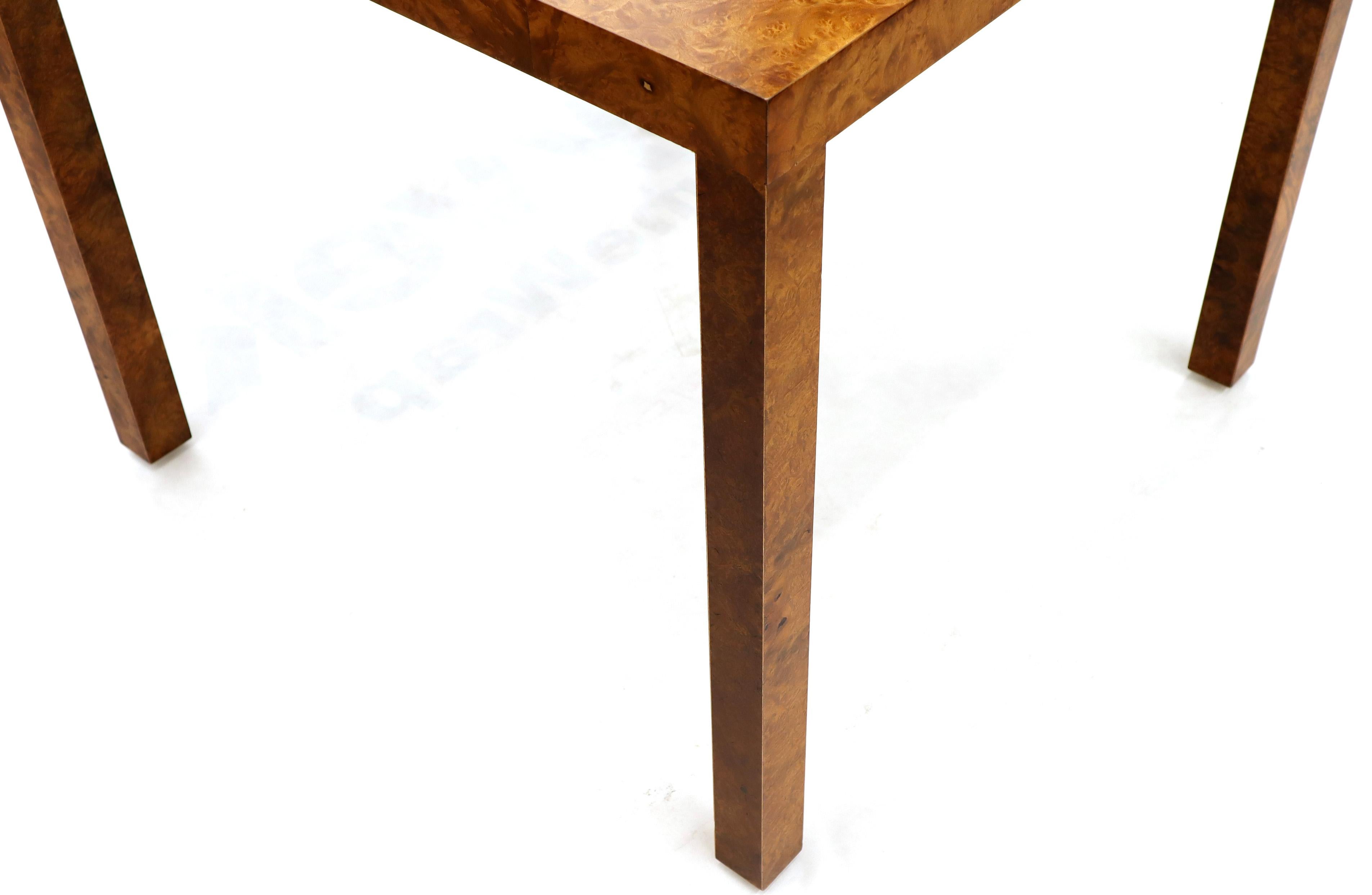 Lacquered Square Burl Wood Game Center Table by Milo Baughman for Directional