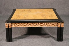Table basse carrée en bois d'olivier ronceux ébénisé de style bambou