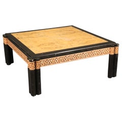 Square Burled Olivewood Ebonized Faux Bamboo Style Coffee Cocktail Table