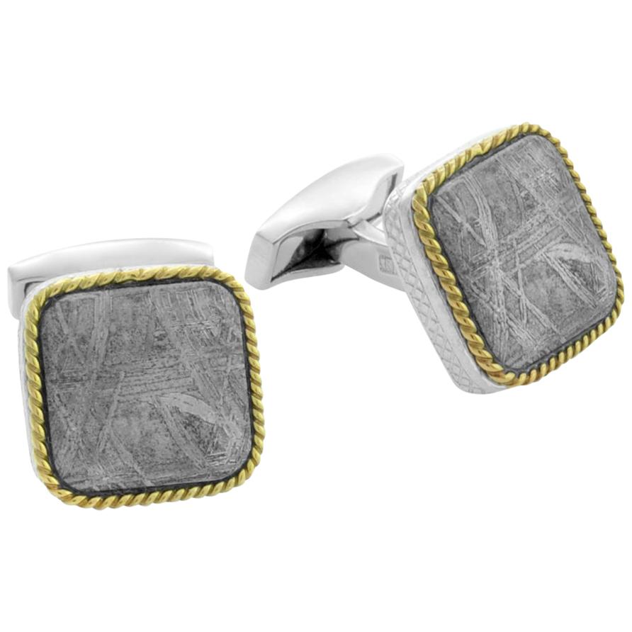 Quadratische Kabel- Meteorit-Manschettenknöpfe aus Silber mit 18 Karat Gold 'Limited Edition' im Angebot