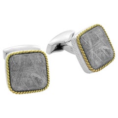 Square Cable Meteorite Cufflinks in Silver with 18 Karat Gold 'Limited Edition'