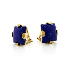 Square Cabochon Lapis Lazuli  18k Yellow Gold Clip-on Earrings