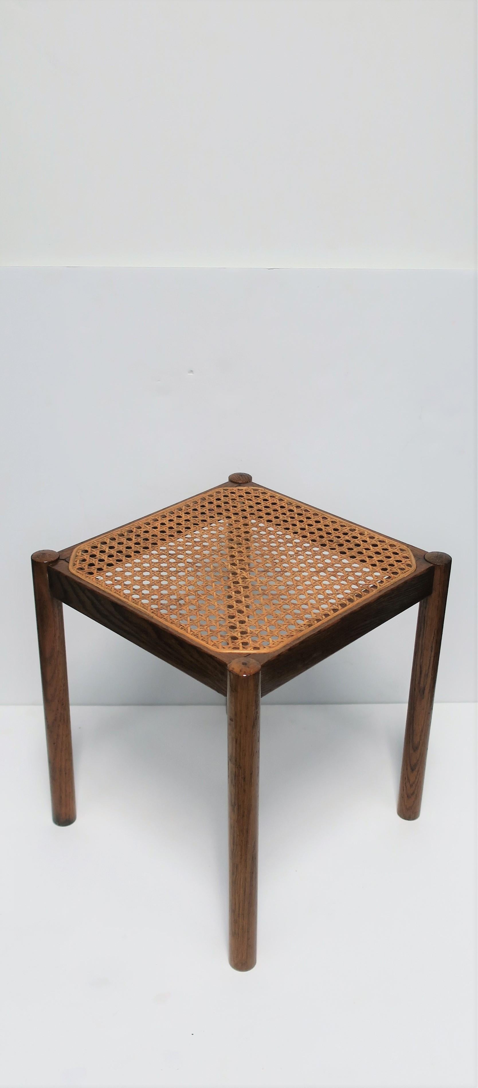 Wicker Cane and Wood Side or End Table