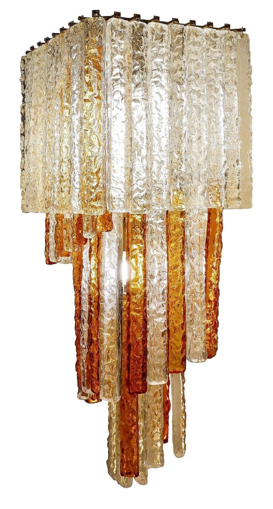 Mid-Century Modern Square Cascading Murano Glass Chandelier by Venini