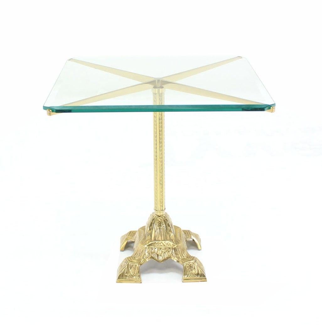 Mid-Century Modern Square Cast Brass X Shape Base Glass Top Side End Center Lamp Table Stand MINT For Sale