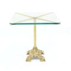 Square Cast Brass X Shape Base Glass Top Side End Center Lamp Table Stand MINT