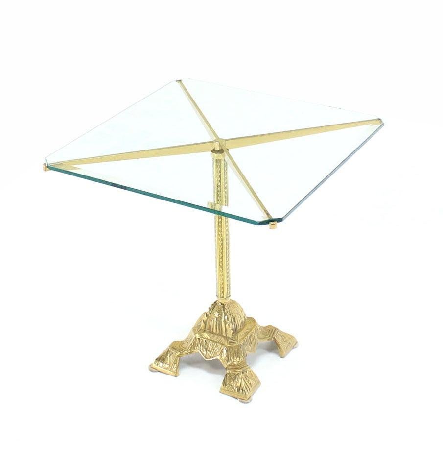 American Square Cast Brass X Shape Base Glass Top Side End Center Lamp Table Stand MINT For Sale
