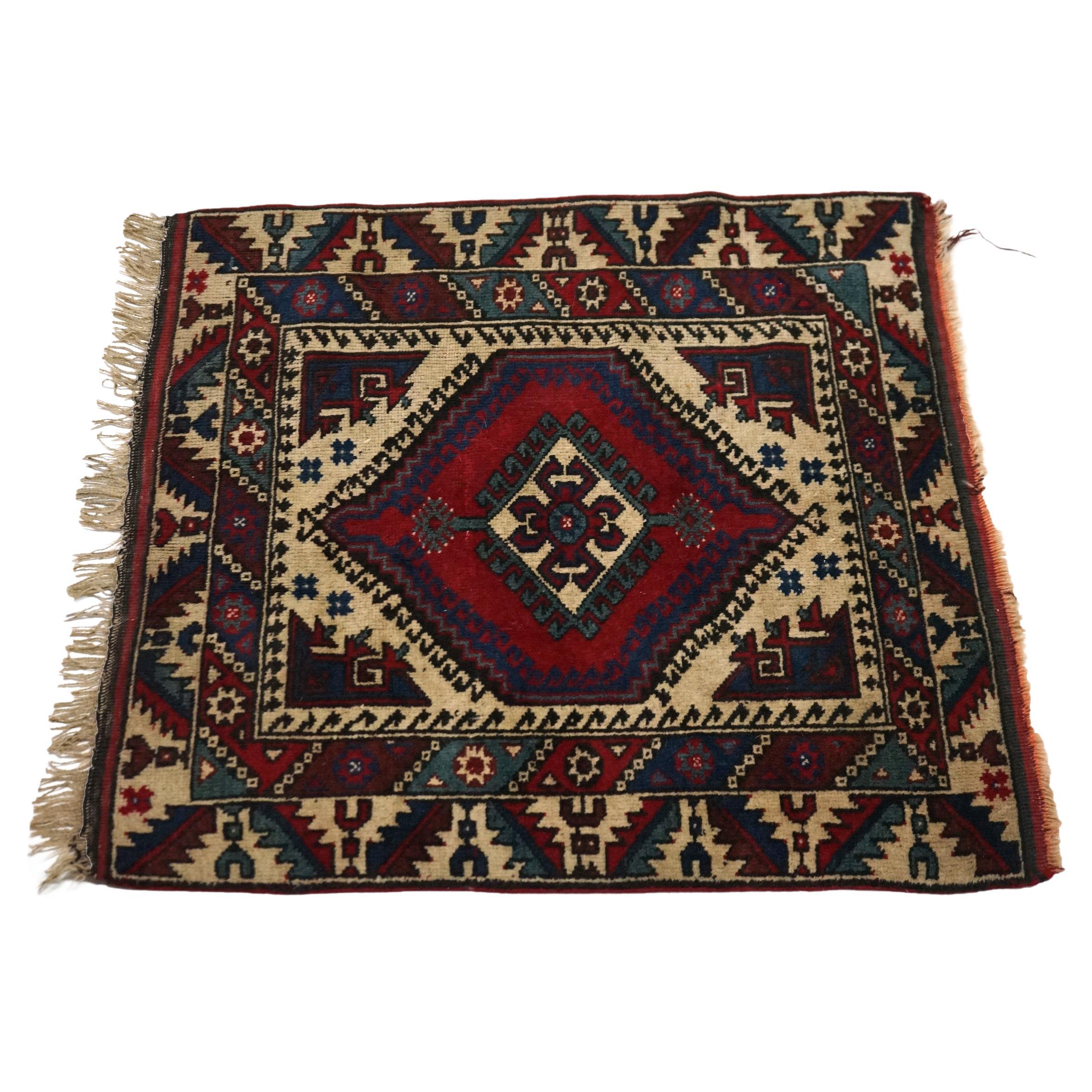Asian Square Caucasian Kazak Oriental Wool Rug C1940 For Sale