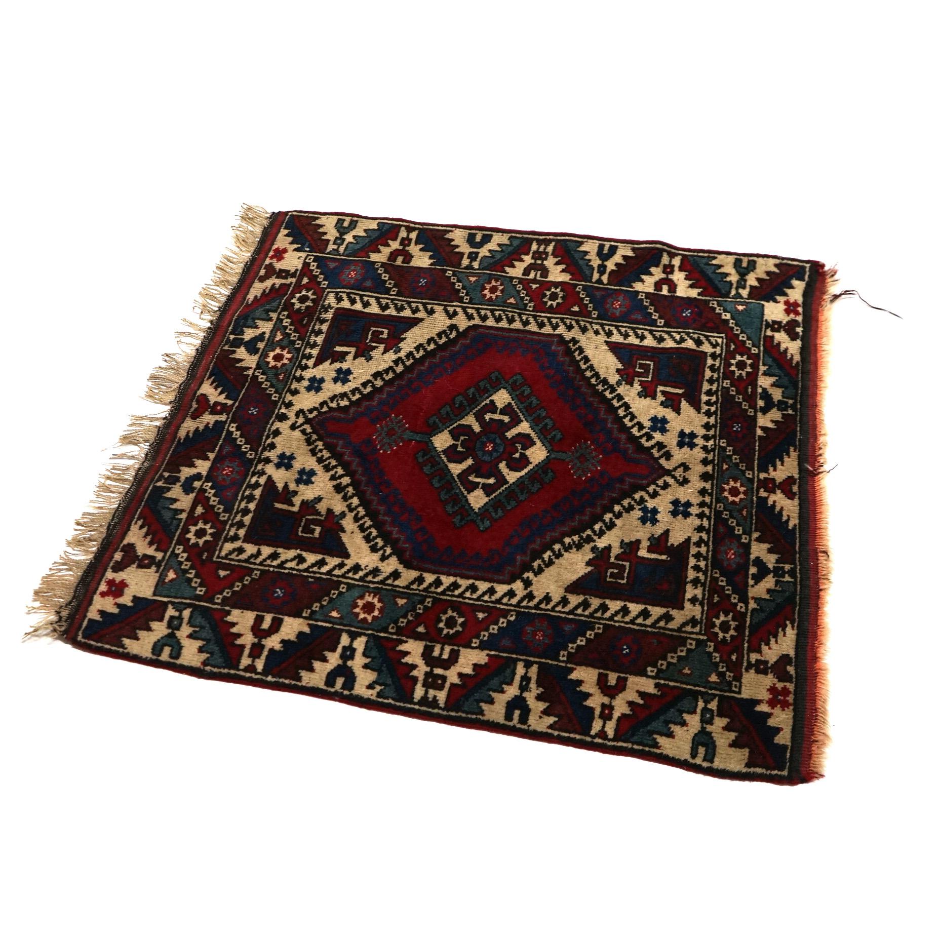 Square Caucasian Kazak Oriental Wool Rug C1940 In Good Condition For Sale In Big Flats, NY