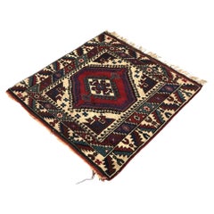 Retro Square Caucasian Kazak Oriental Wool Rug C1940