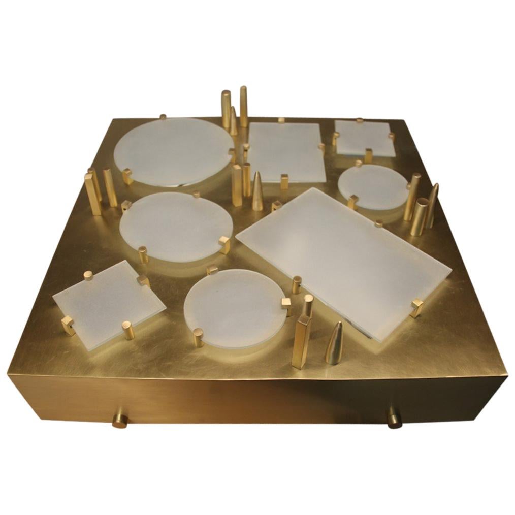Lampada da soffitto quadrata o pannello sconce in ottone lucido satinato Design italiano Sculture in vendita