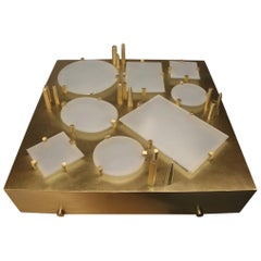 Square Ceiling Lamp or Sconce Panel Bright Brass Satin Italian Design Sculptures