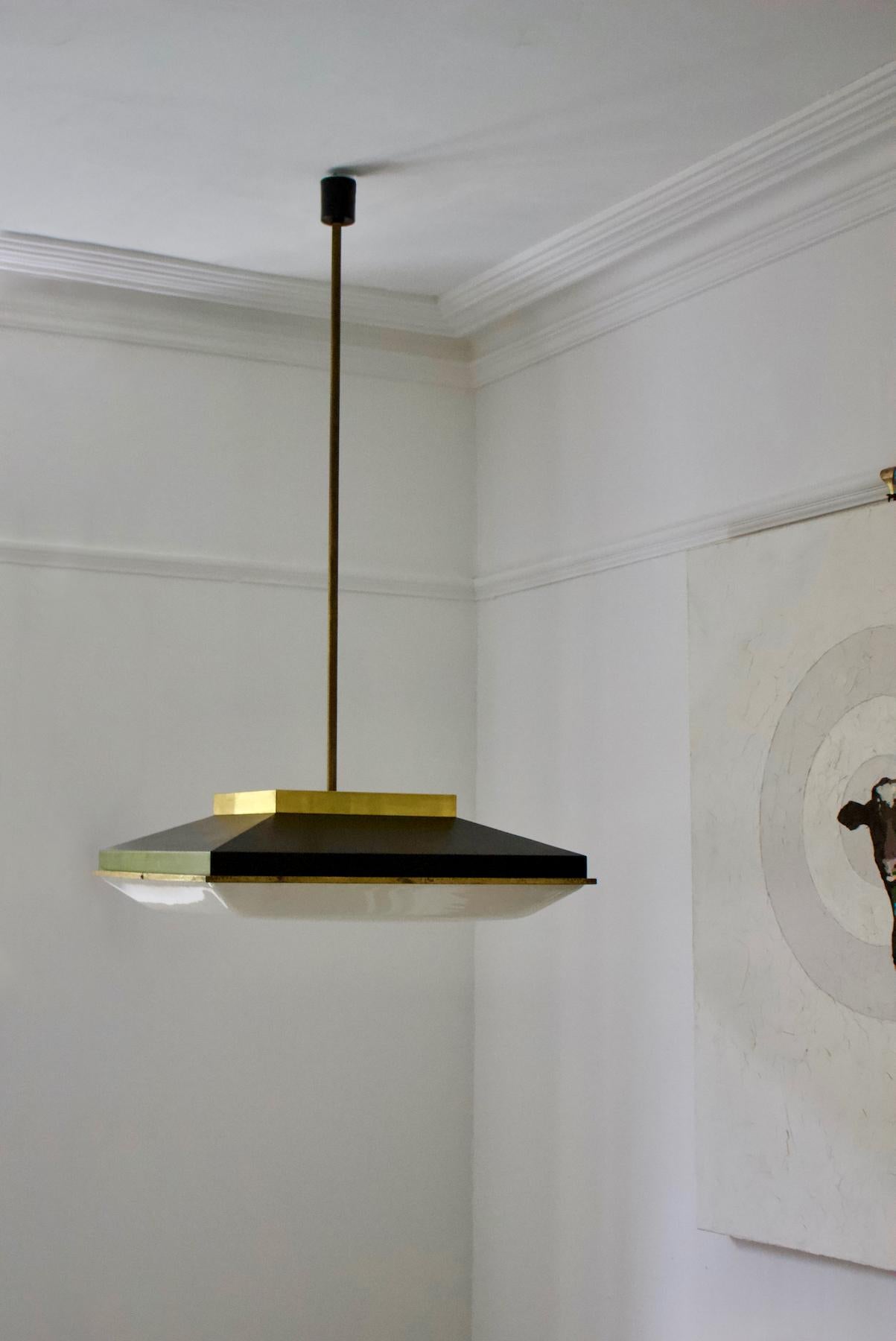 Square Ceiling Pendant with Brass Details Attributed to Stilnovo, Italy 4