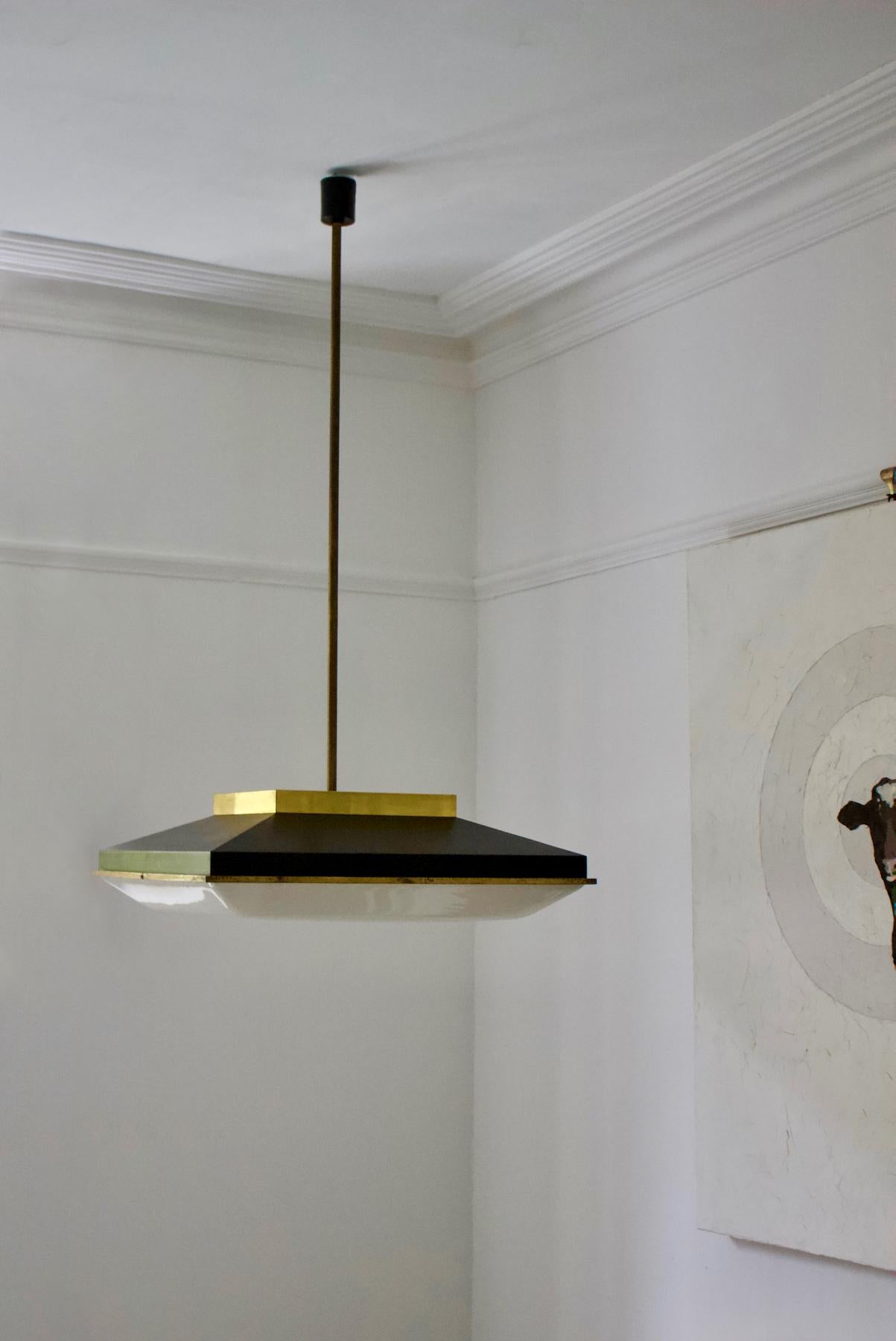 Square Ceiling Pendant with Brass Details Attributed to Stilnovo, Italy 5