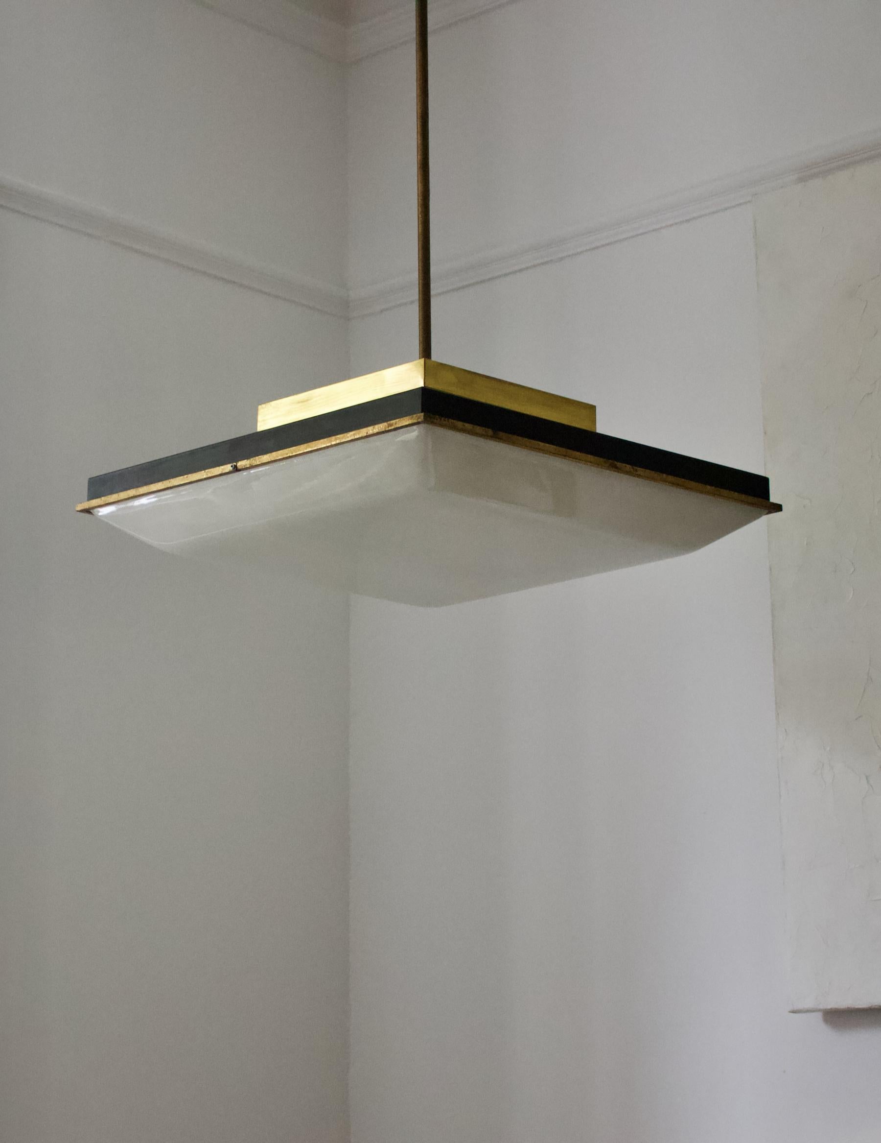 Italian Square Ceiling Pendant with Brass Details Attributed to Stilnovo, Italy