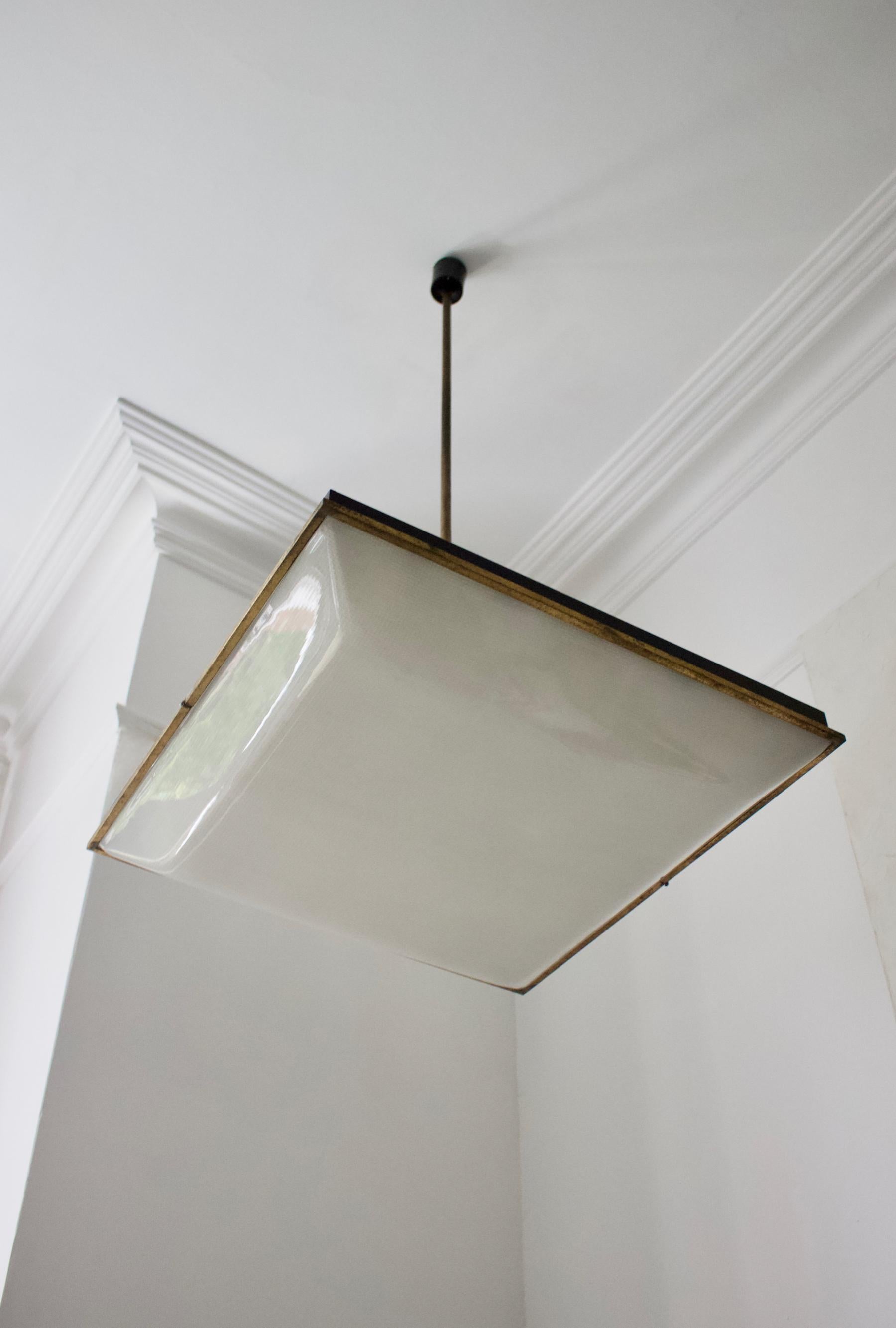 Lacquered Square Ceiling Pendant with Brass Details Attributed to Stilnovo, Italy
