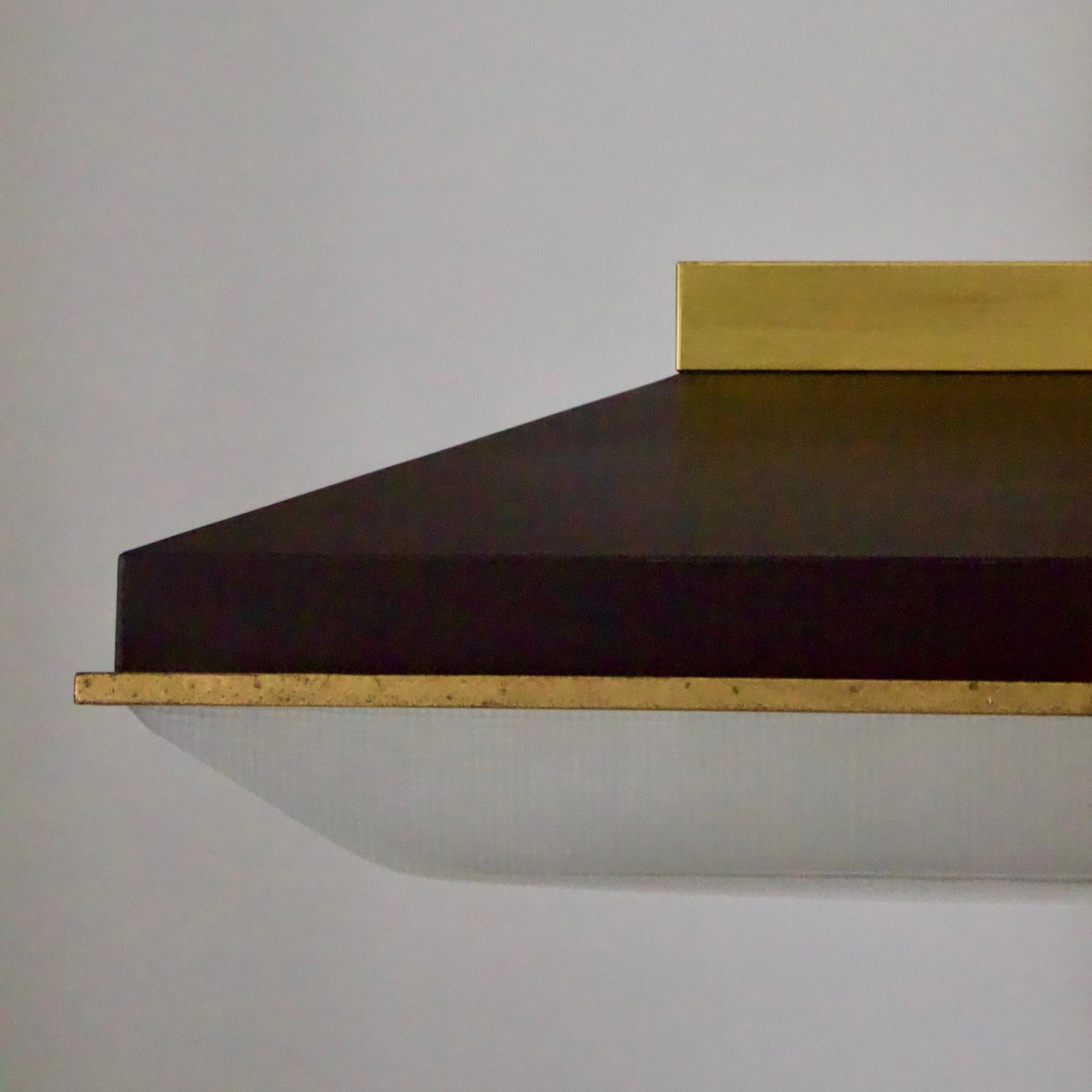Square Ceiling Pendant with Brass Details Attributed to Stilnovo, Italy 1
