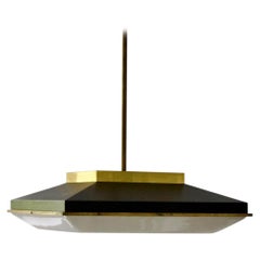 Retro Square Ceiling Pendant with Brass Details Attributed to Stilnovo, Italy