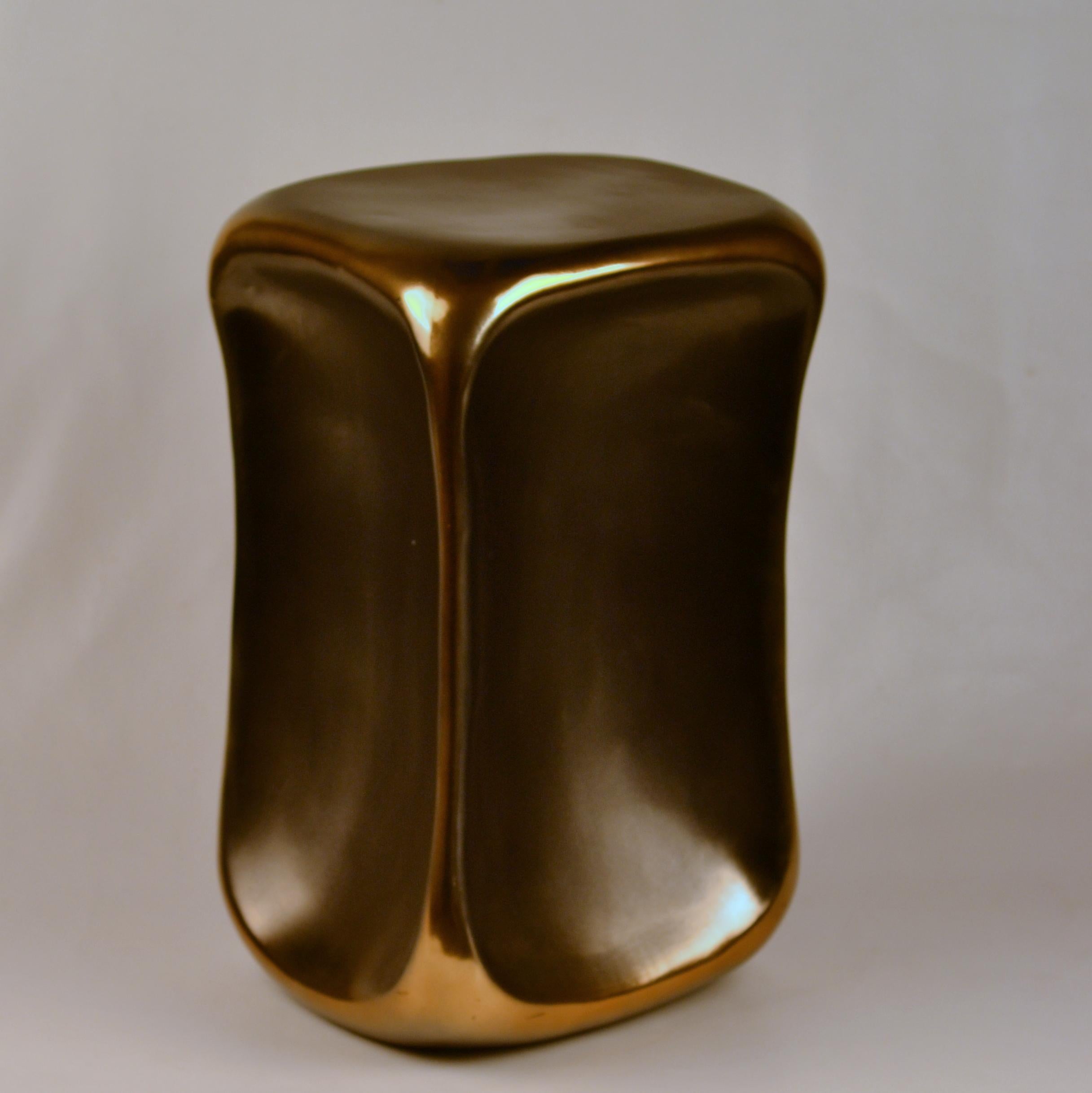 Contemporary Sculptural Ceramic Black and Gold Square Side Table For Sale