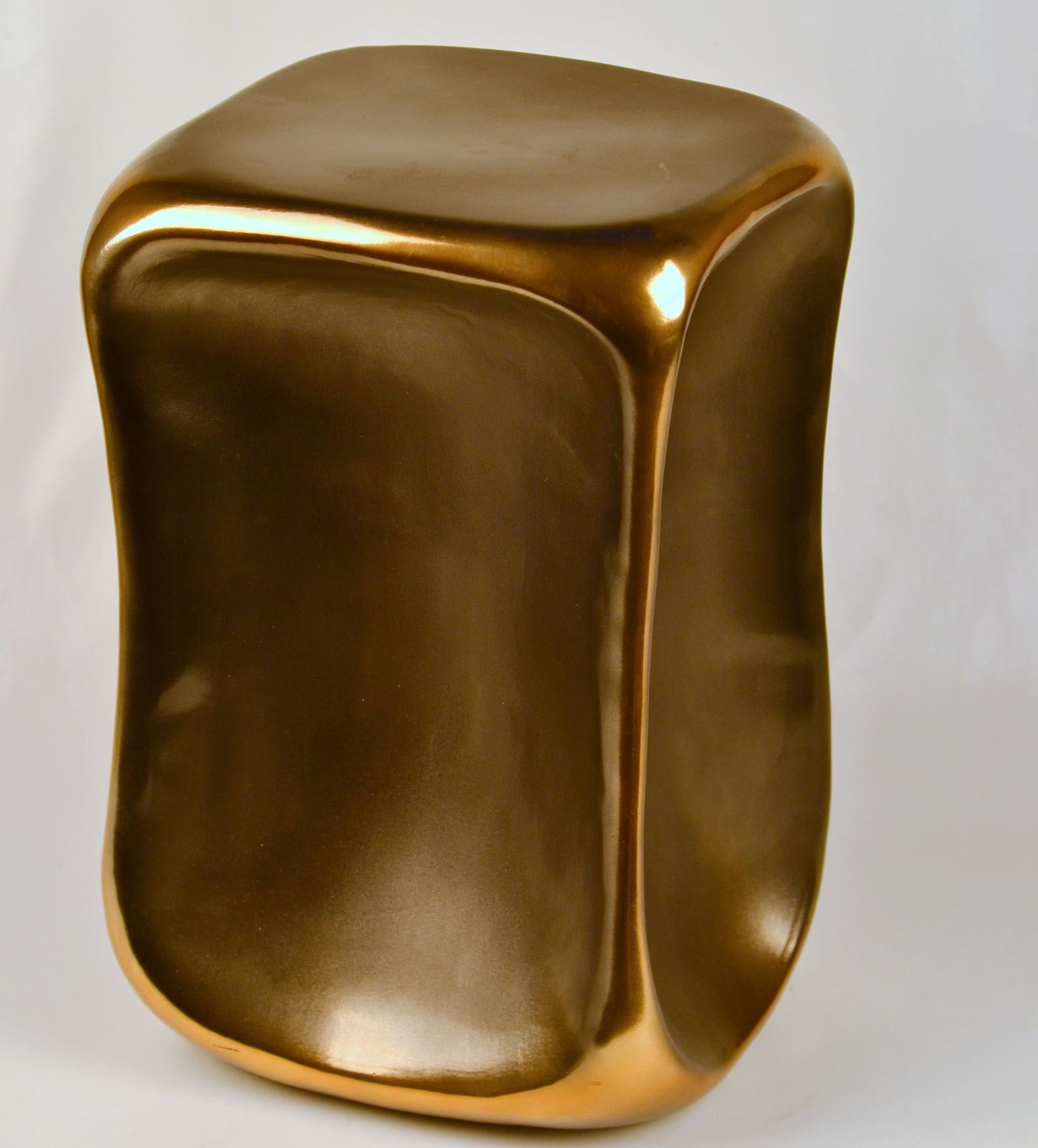 Sculptural Ceramic Black and Gold Square Side Table For Sale 1