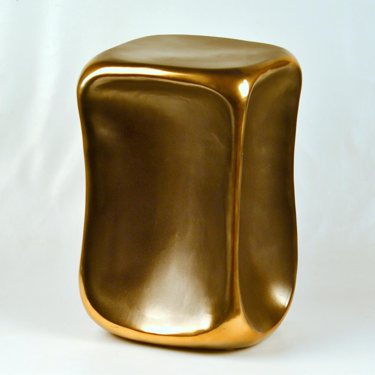 Sculptural Ceramic Black and Gold Square Side Table For Sale 2